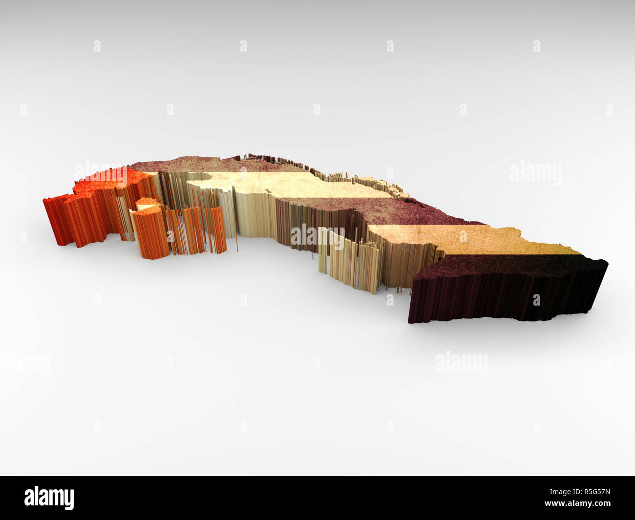 3d textured Cuba map with a Cuban flag on a white background Stock ...