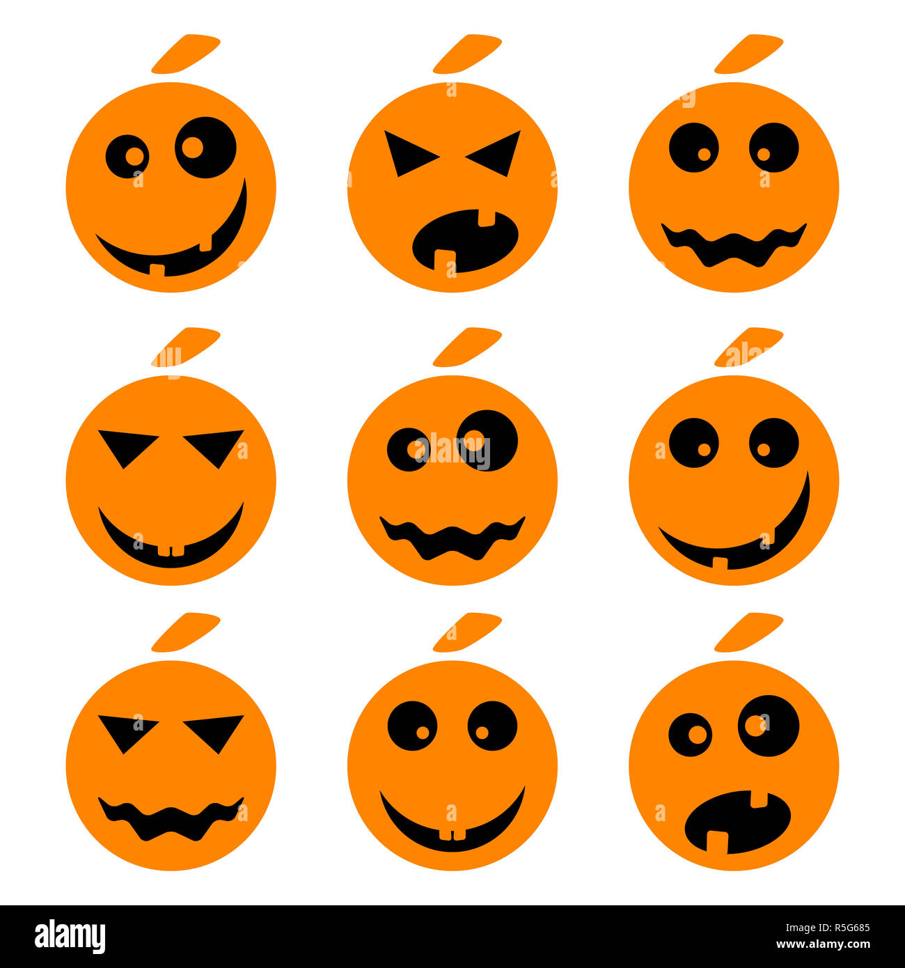 Halloween pumpkin emoji emoticons set Stock Photo