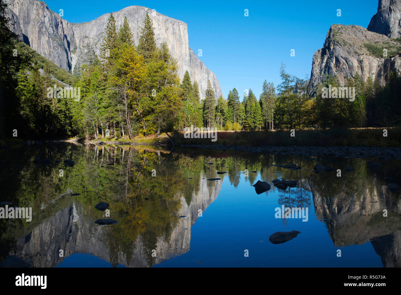 Reflections on the Mirror Lake, Yosemite National Park, California Stock Photo