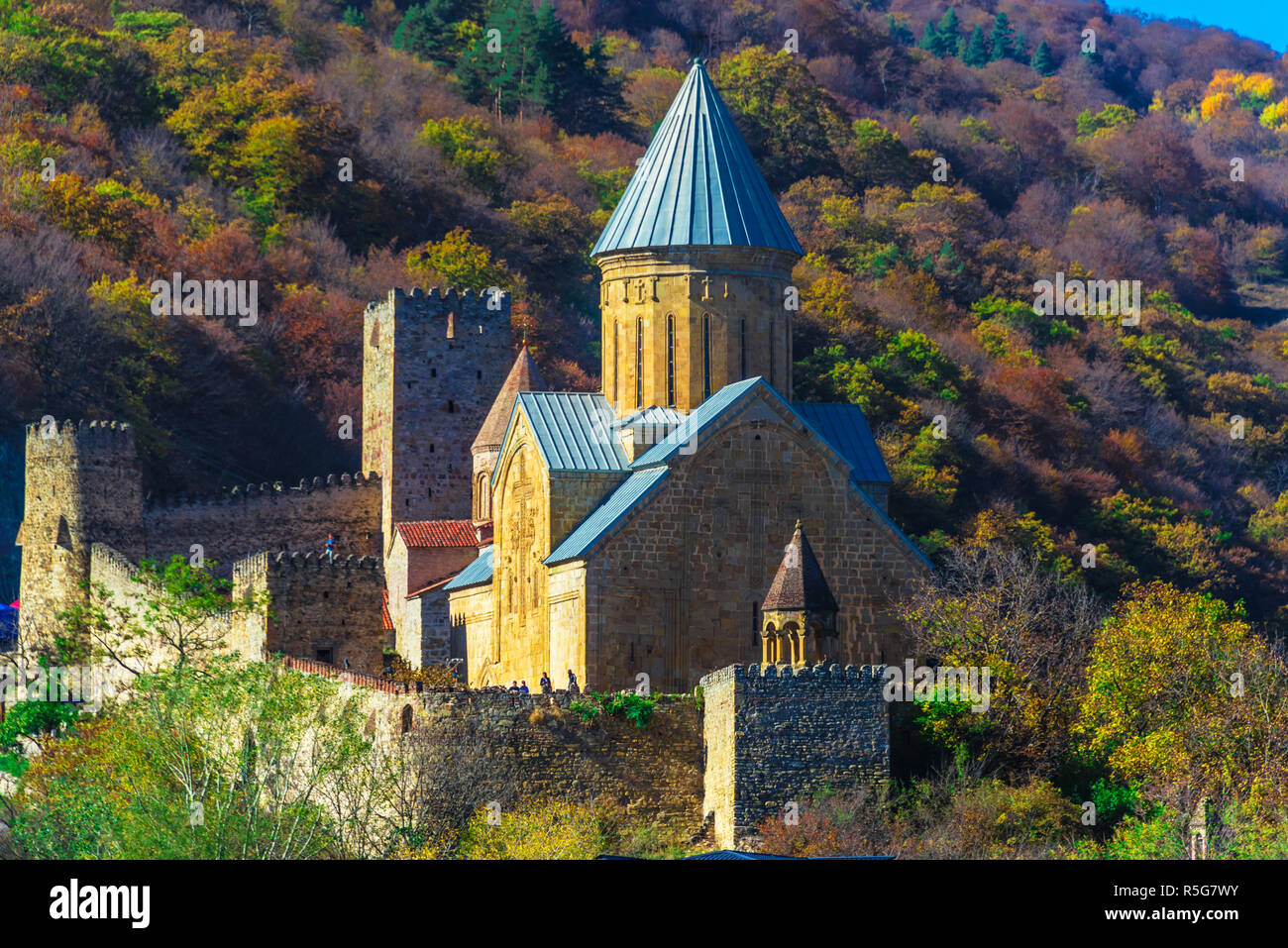 Ananuri castle and Church of the Mother of God on Aragvi River in Georgia Stock Photo