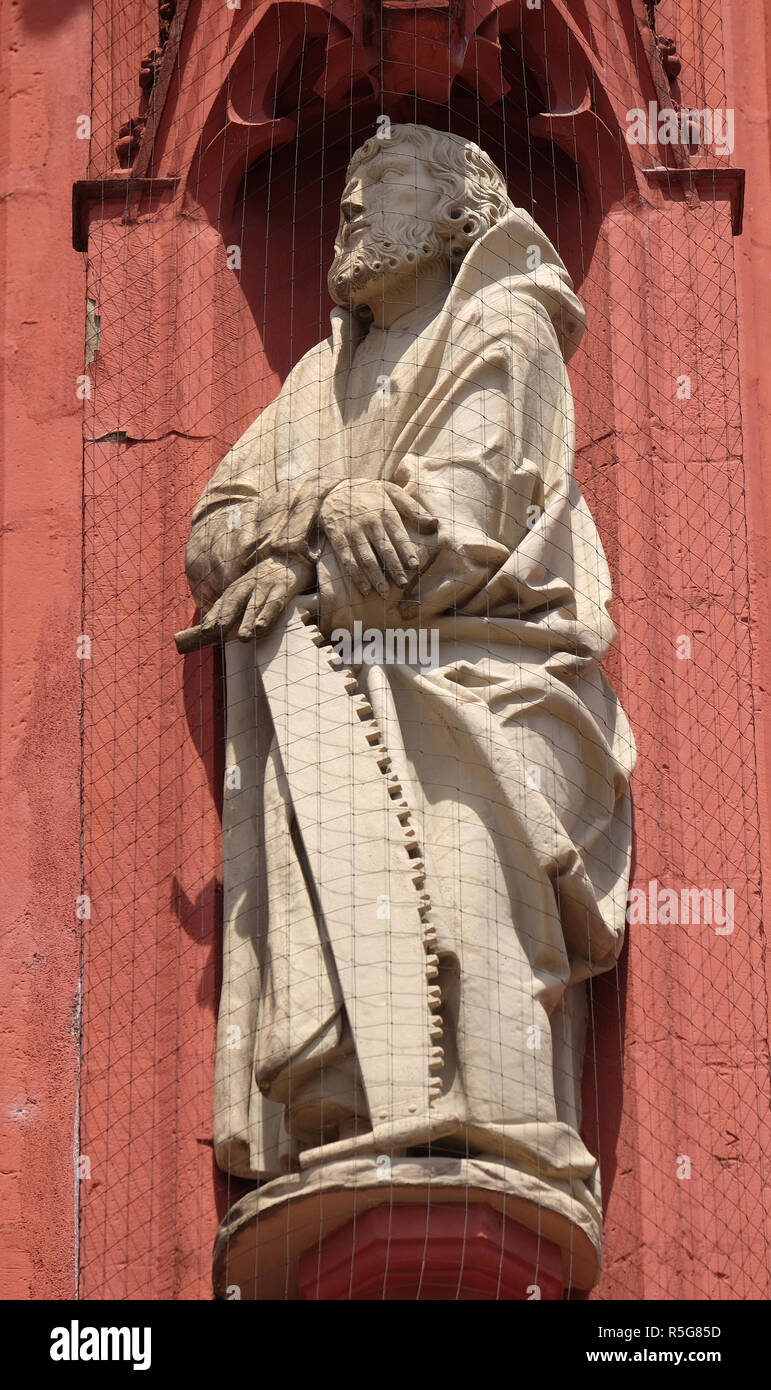 Saint Simon the Apostle statue on the portal of the Marienkapelle in
