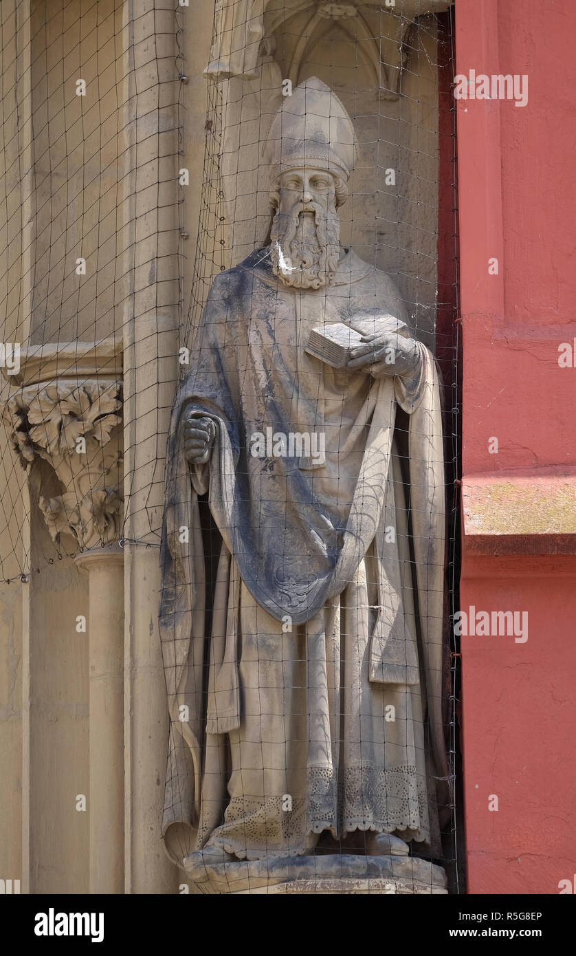 Statue of Saint on the portal of the Marienkapelle in Wurzburg, Bavaria, Germany Stock Photo