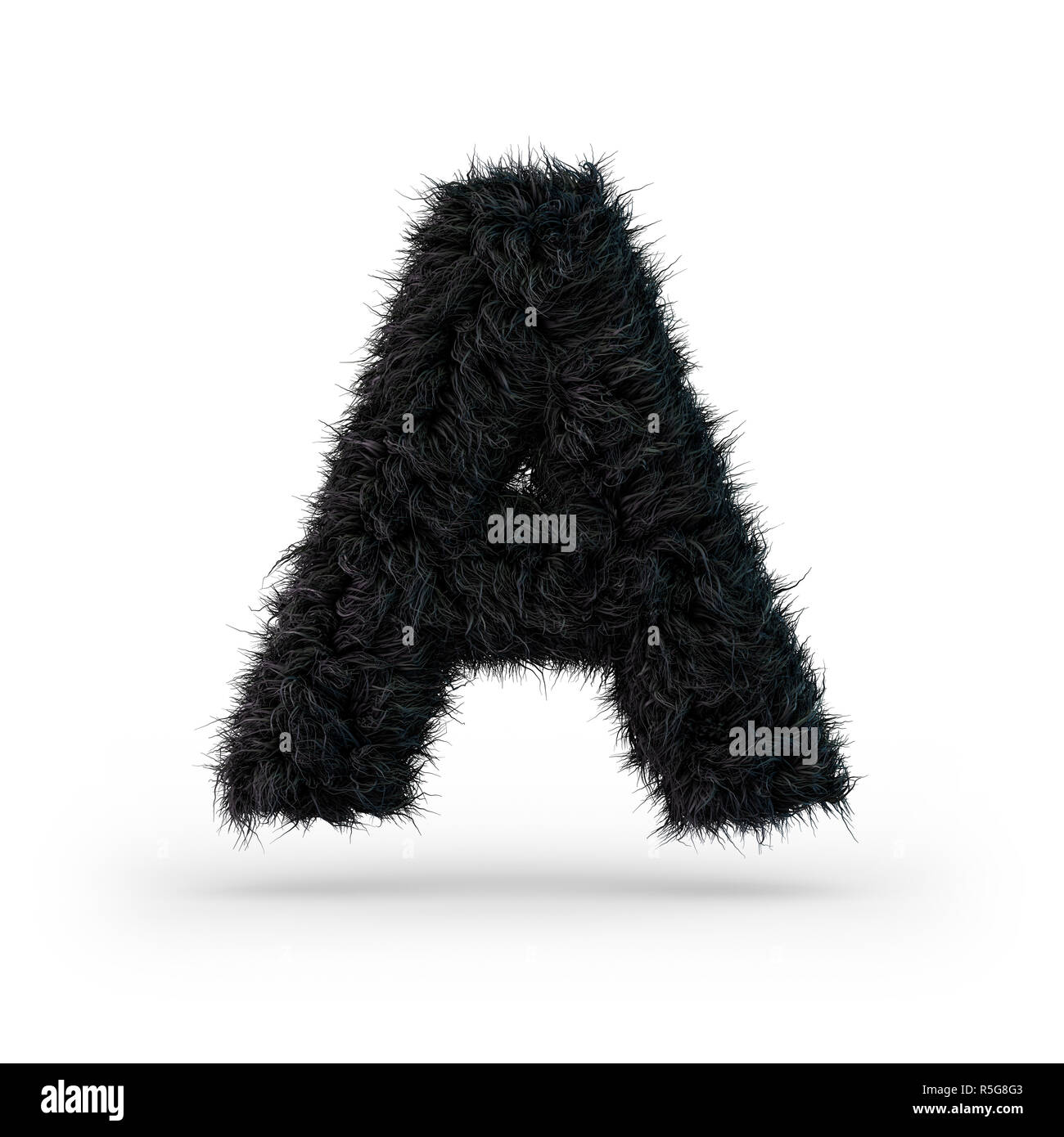 Uppercase fluffy and furry black font. Letter A. 3D rendering Stock Photo