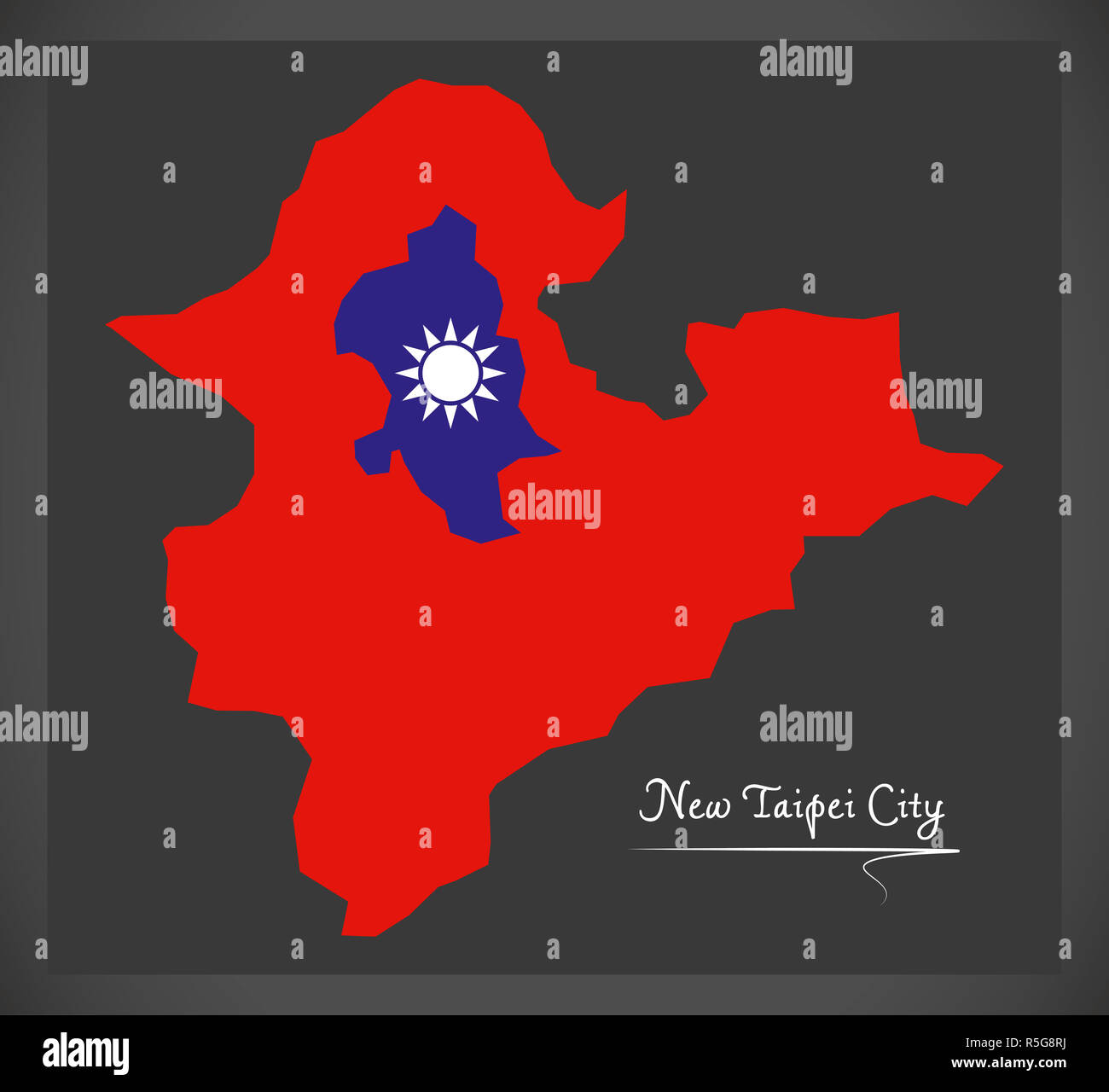 New Taipei City Taiwan map with Taiwanese national flag illustration