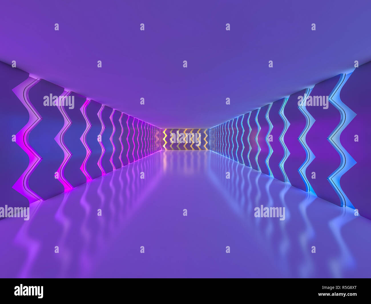 Background of an empty room with walls and neon light. Neon rays and glow. 3D rendering Stock Photo