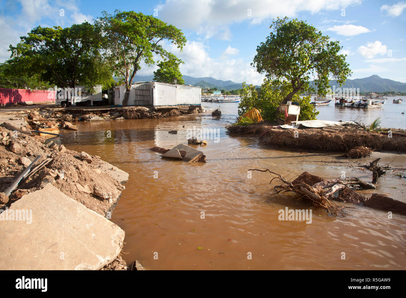 Venezuela, Nueva Esparta, Isla De Margarita - Margarita Island, Juangriego, Flood damage Stock Photo