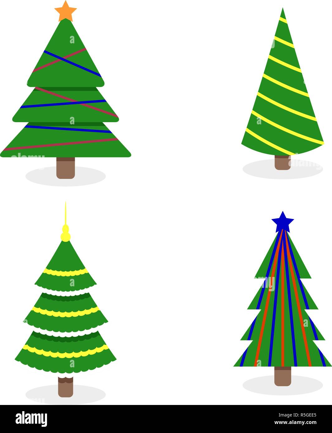 Christmas tree collection with colored garlands. Vector green xmas tree ...