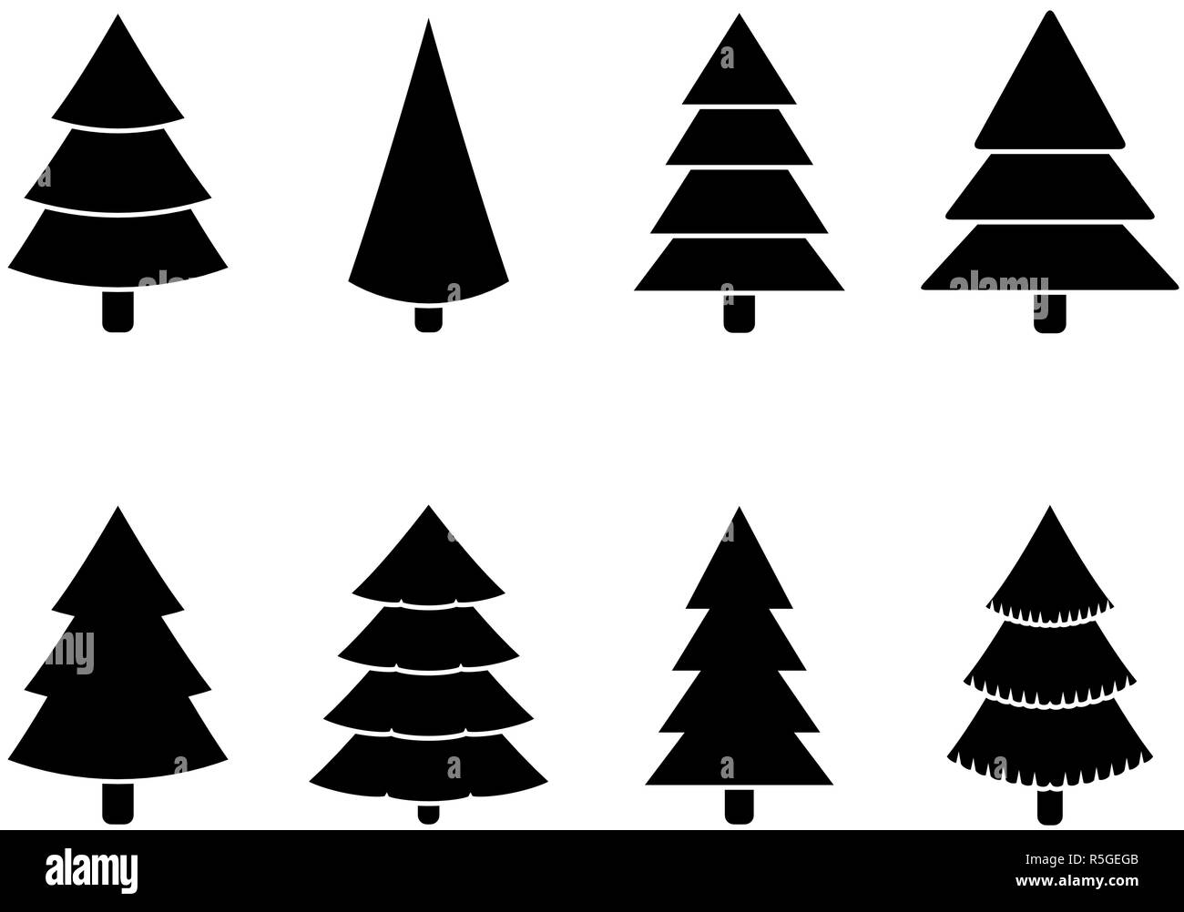 Christmas tree black white set illustration vector. Tree christmas to winter holiday in flat design Stock Vector