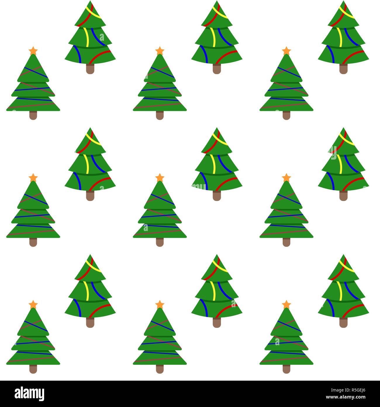 Seamless pattern evergreen tree to new year and christmas holiday. Vector xmas firtree and illustration tree with colored bauble Stock Vector