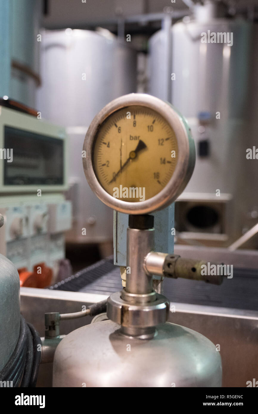 Cellar with an industrial wine production system Stock Photo