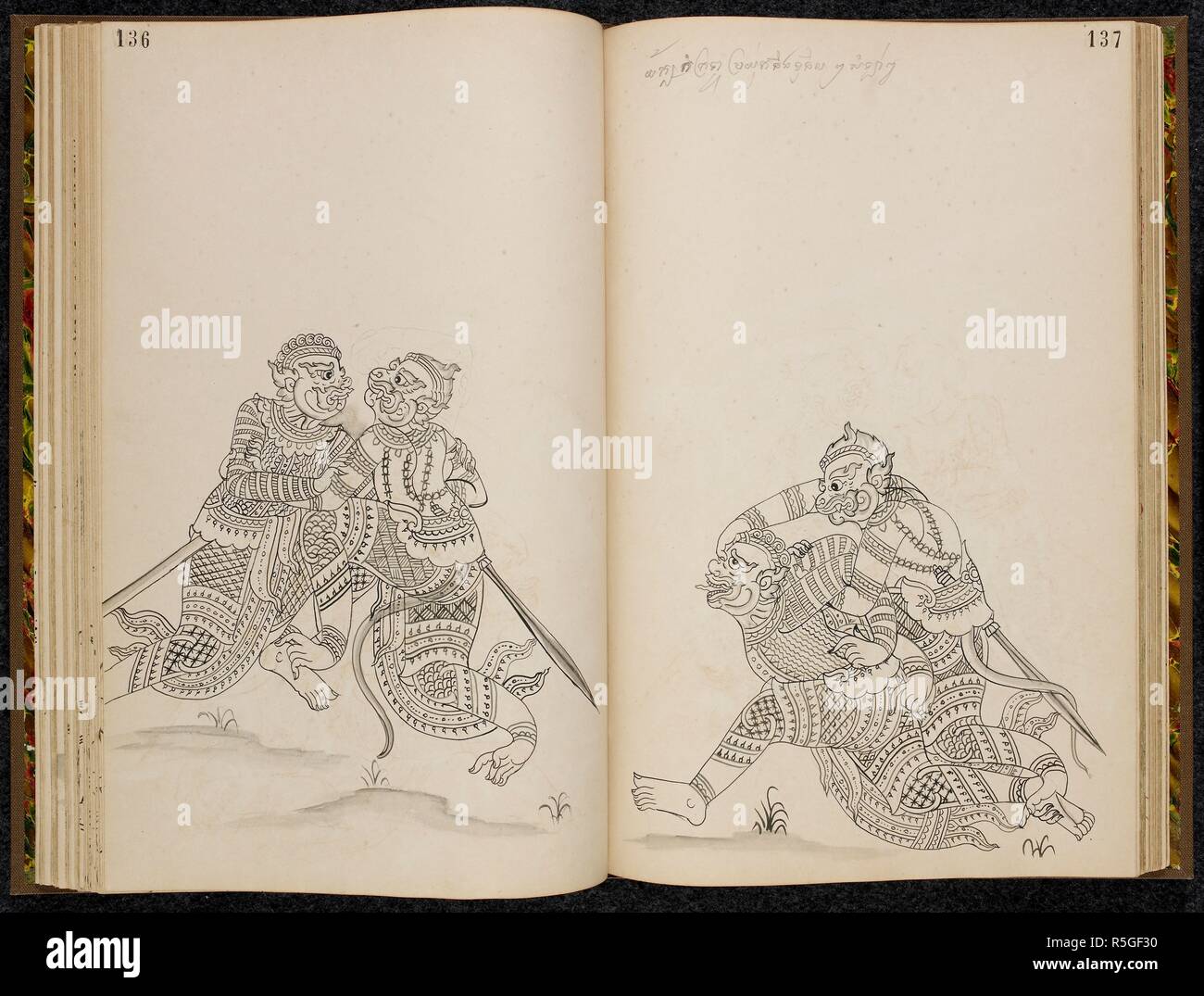 Khom Script Battle scene from the Ramakien (Thai version of the Ramayana). Ramakien ...