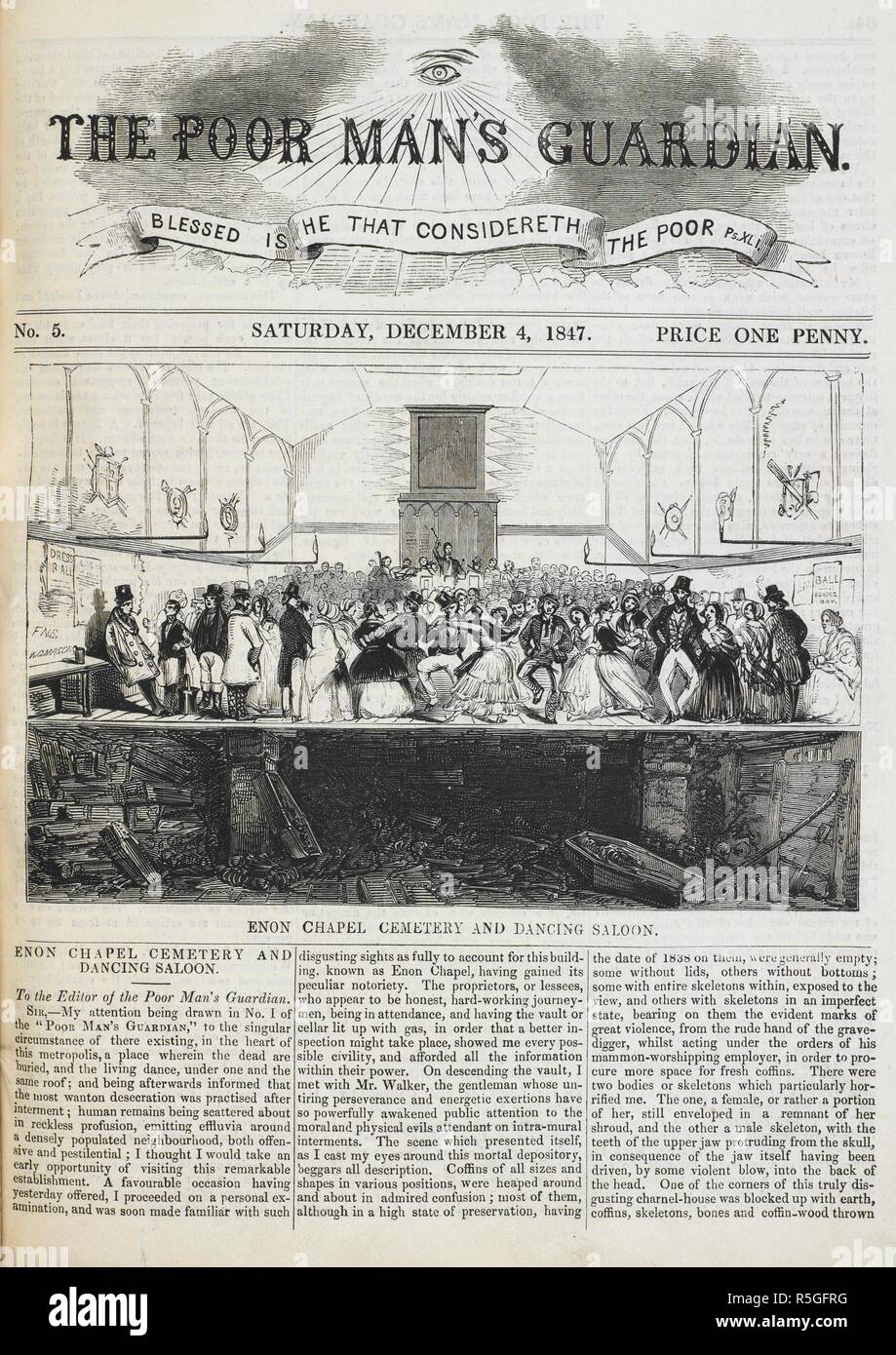 Enon chapel cemetery and dancing saloon. The Poor Man's Guardian. no. 1-8. London, 1847. Source: P.P.1103 page 33, no.5, December 4, 1847. Stock Photo