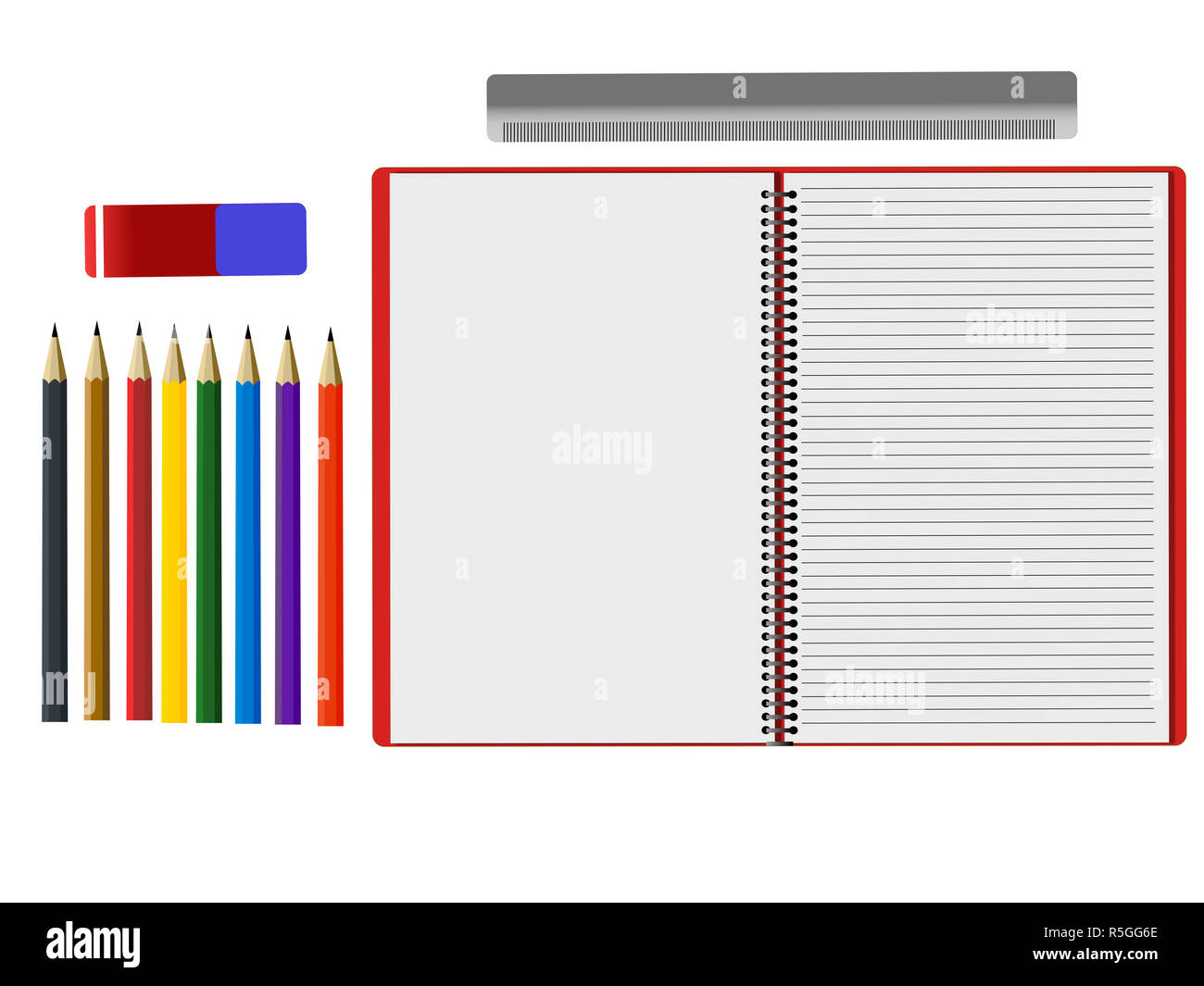 Assortment of school supplies on white background Stock Photo - Alamy