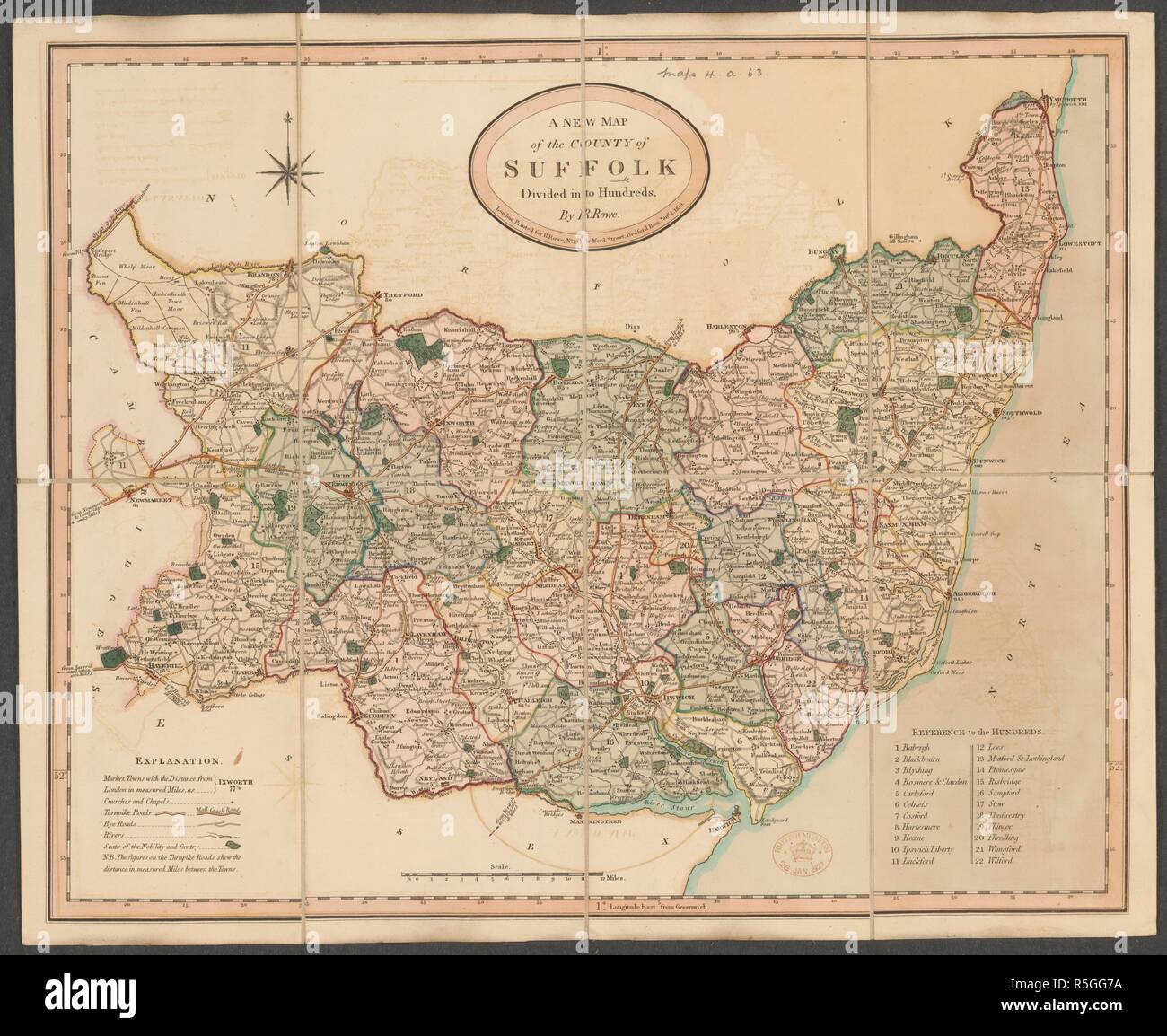 A map of Suffolk. A new map of the County of Suffolk, divided into