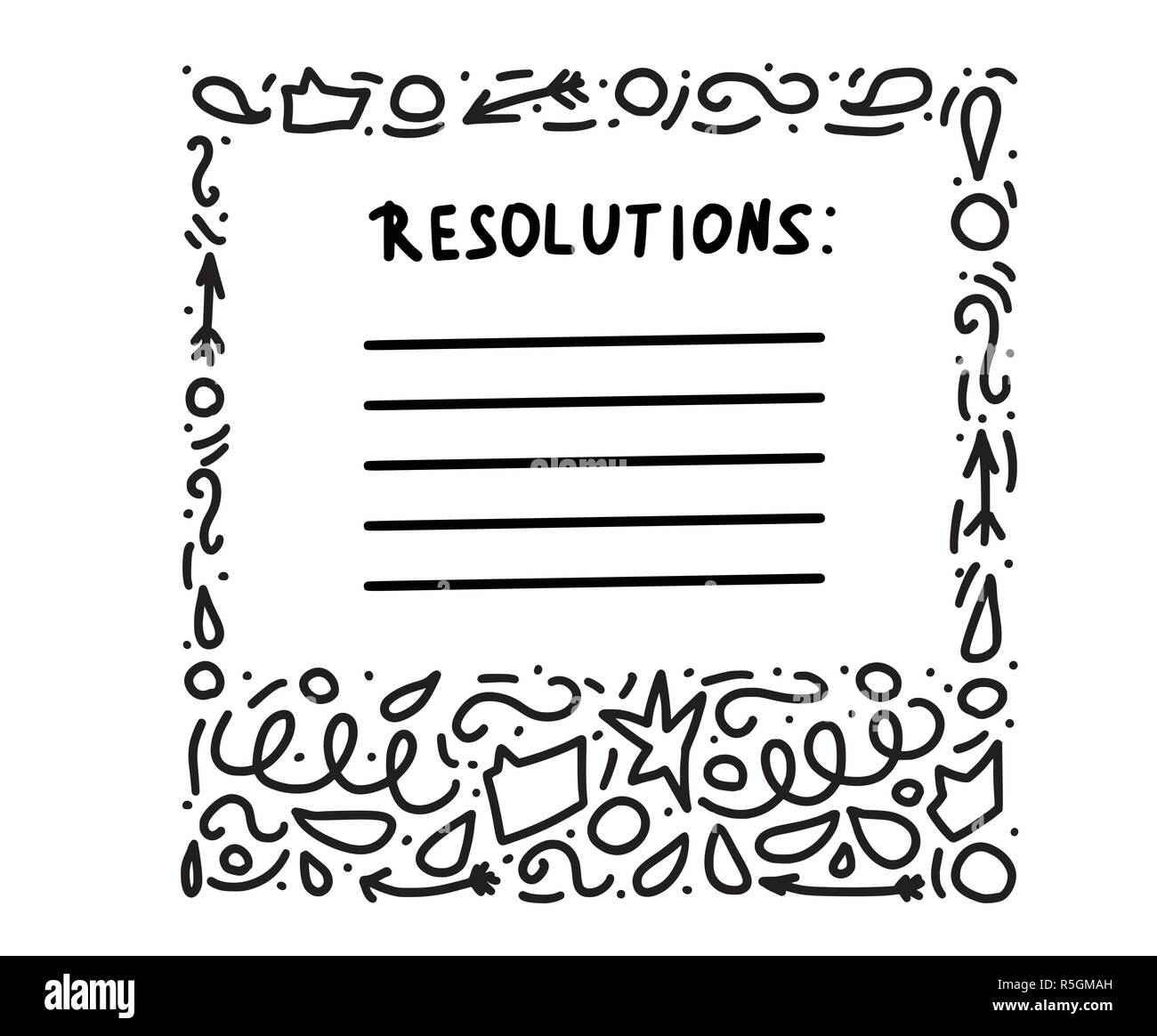 Resolutions template. Blank for goals with decoration in doodle style ...