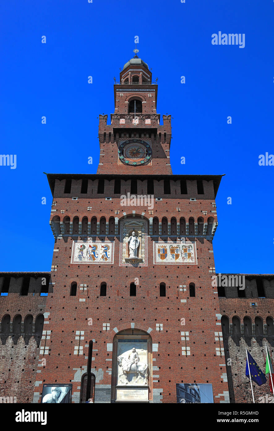 Entrance gate, Castello Sforzesco, Milan, Lombardy, Italy Stock Photo