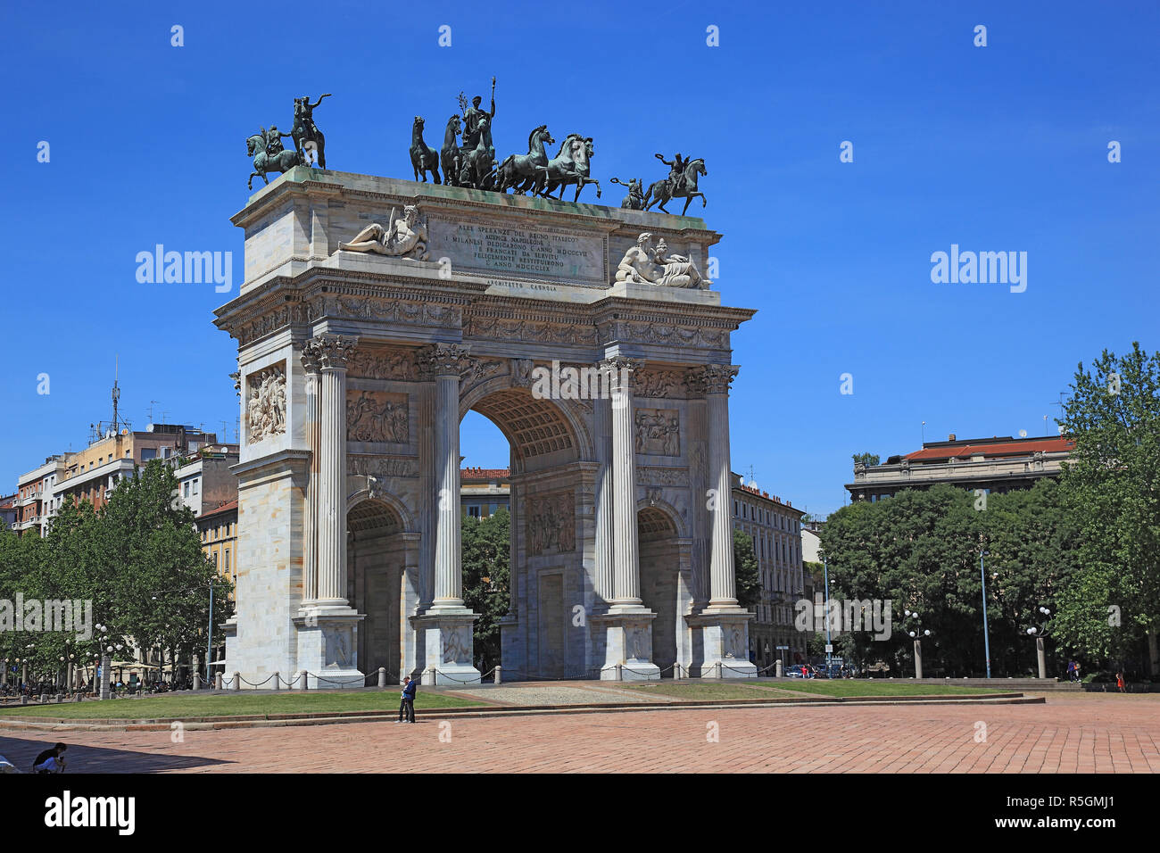 Peace Arch, Arco della Pace in the Castle Park Sempione des Castello Sforzesco, Milan, Lombardy, Italy Stock Photo