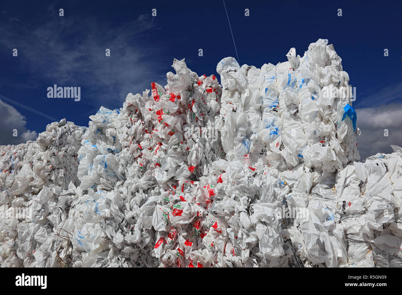 Bags with singlevariety plastic waste, in a recycling plant, Germany