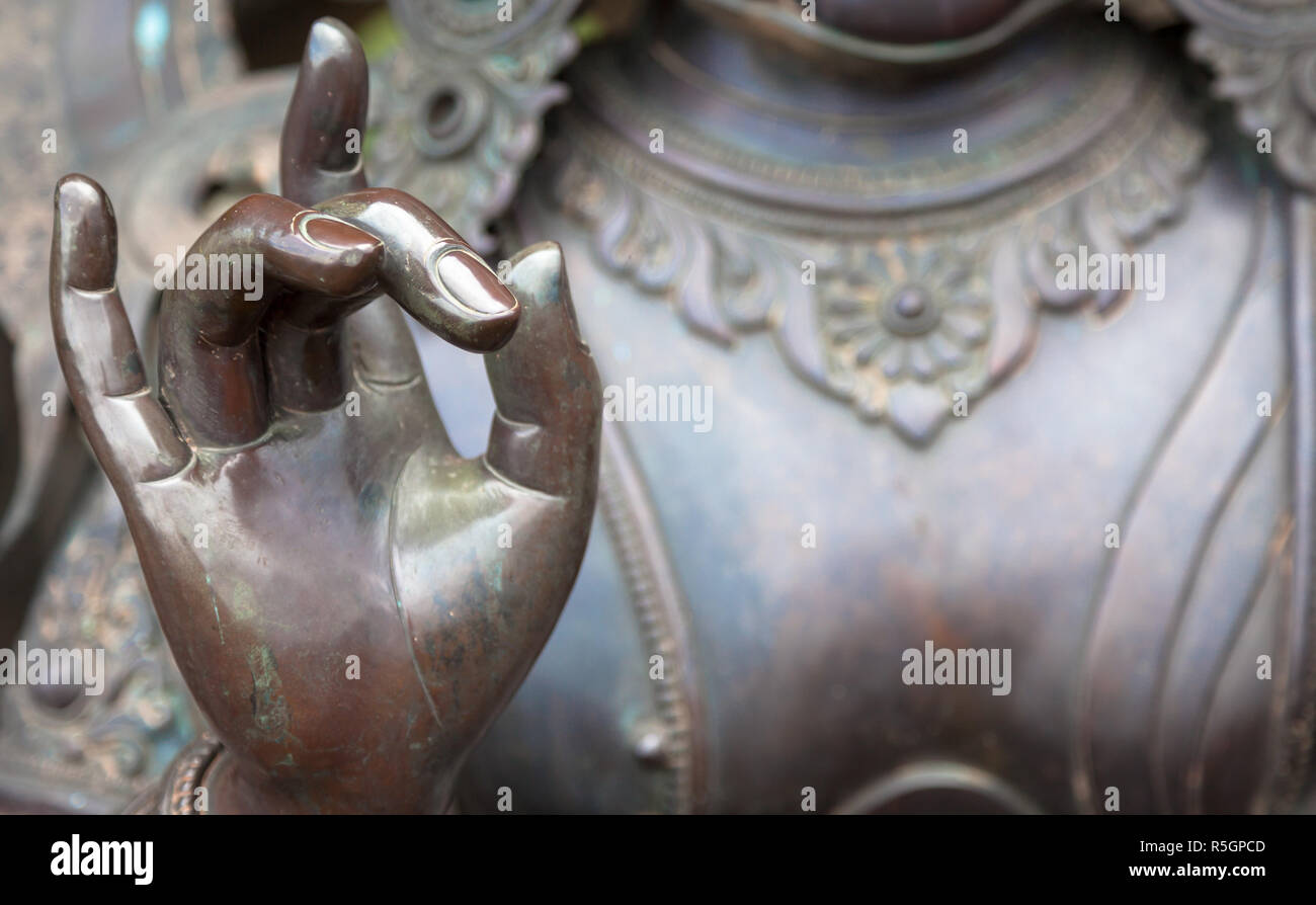 Detail of Buddha statue with Karana mudra hand position Stock Photo Alamy