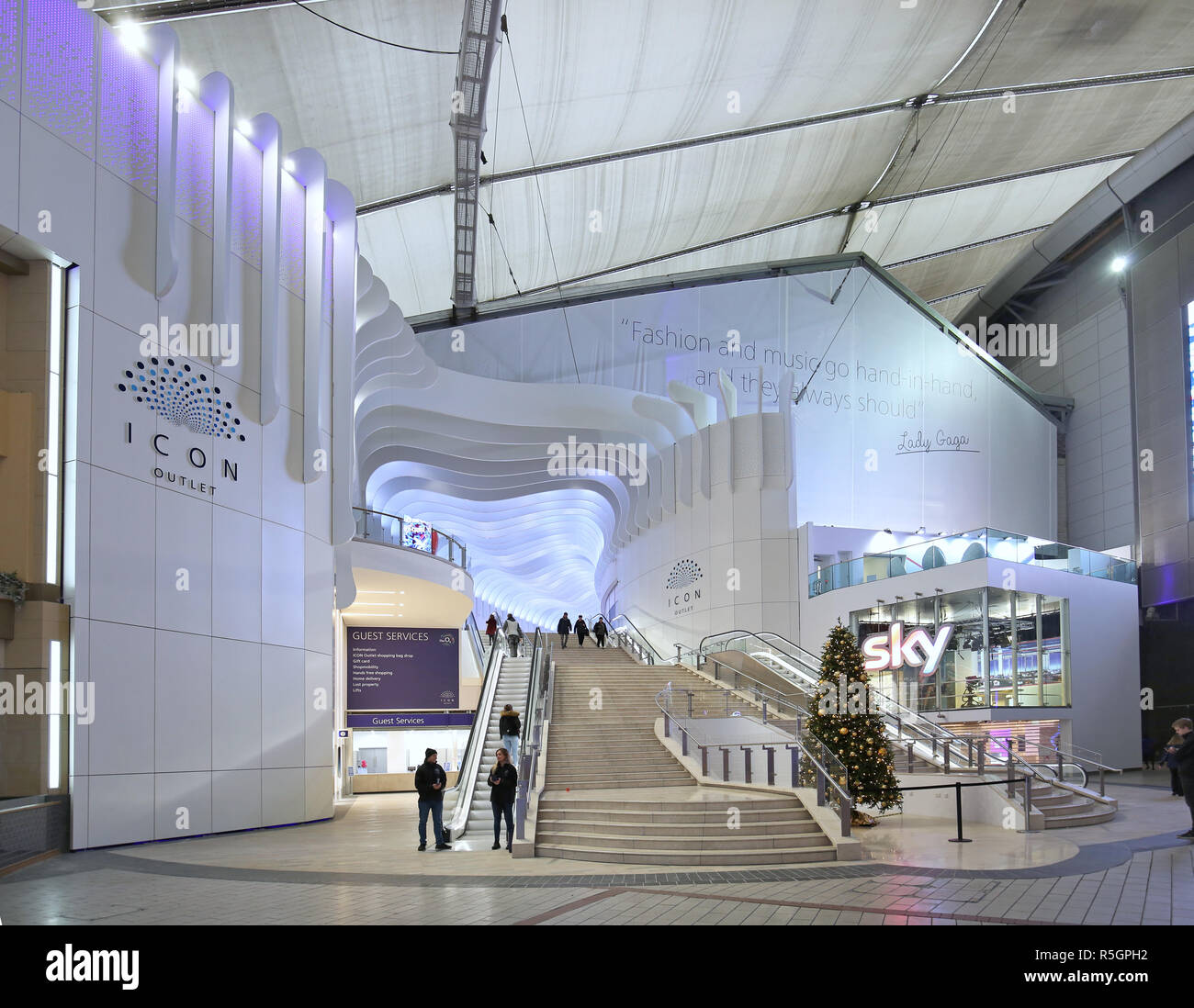 Entrance to the Icon Outlet at the O2, London. A new designer shopping mall opened Autumn 2018. Developed by AEG and Crosstree Real Estate Partners. Stock Photo