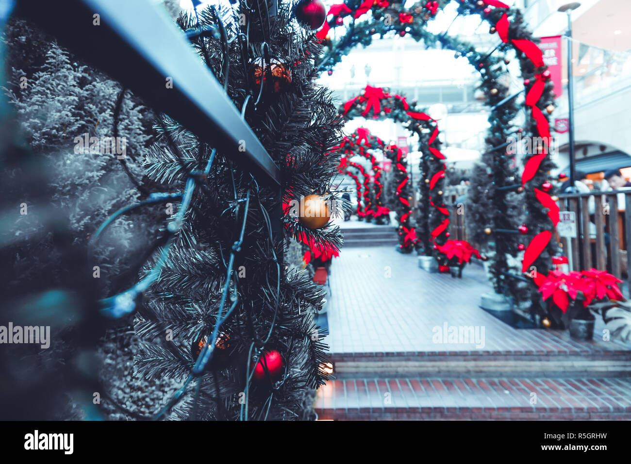 ribbon tied on christmas tree