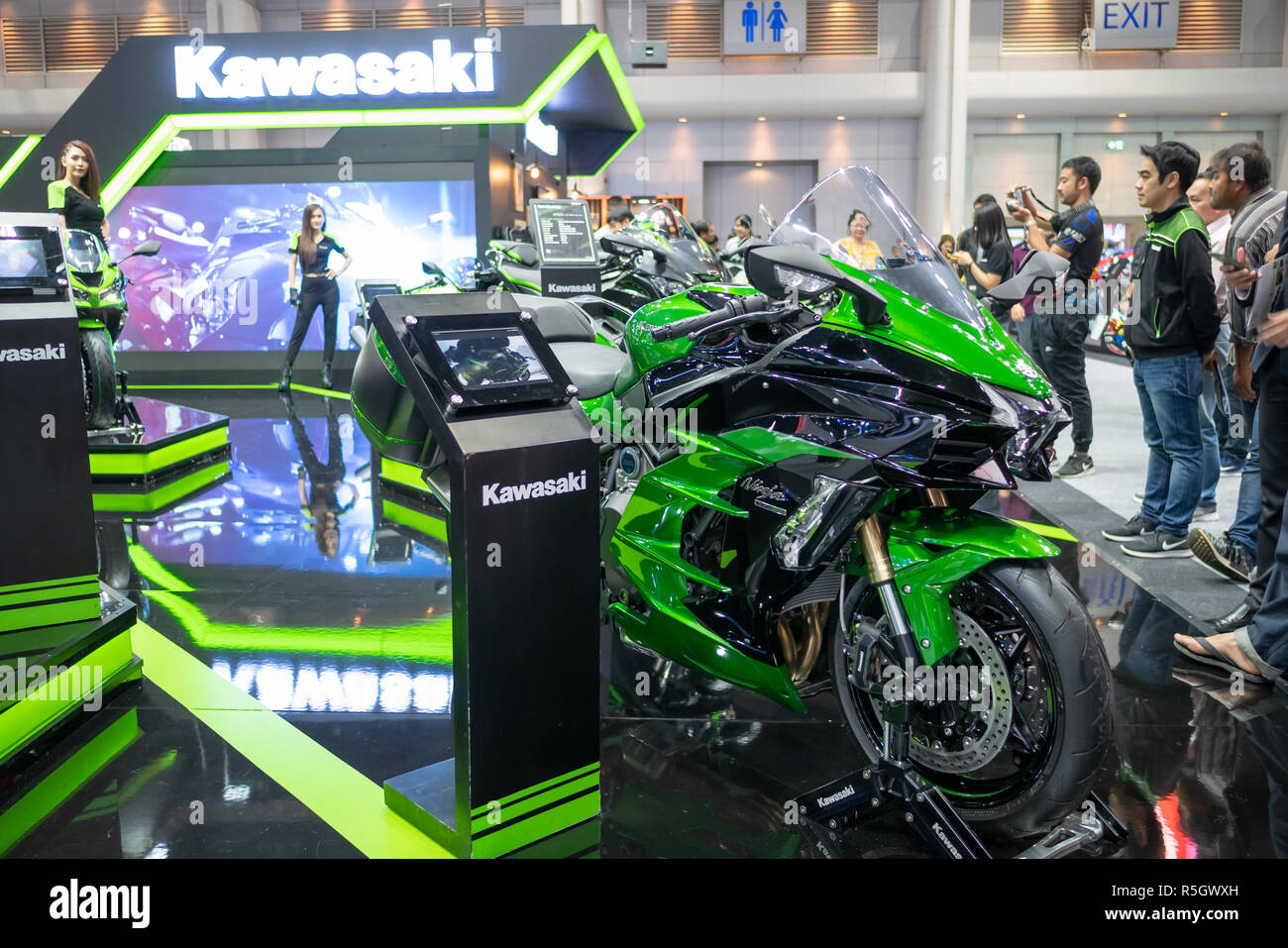 Bangkok, Thailand - November 30, 2018 : Kawasaki and accessory at Thailand International Motor Expo 2018 (MOTOR EXPO 2018) on Nov Stock Photo -