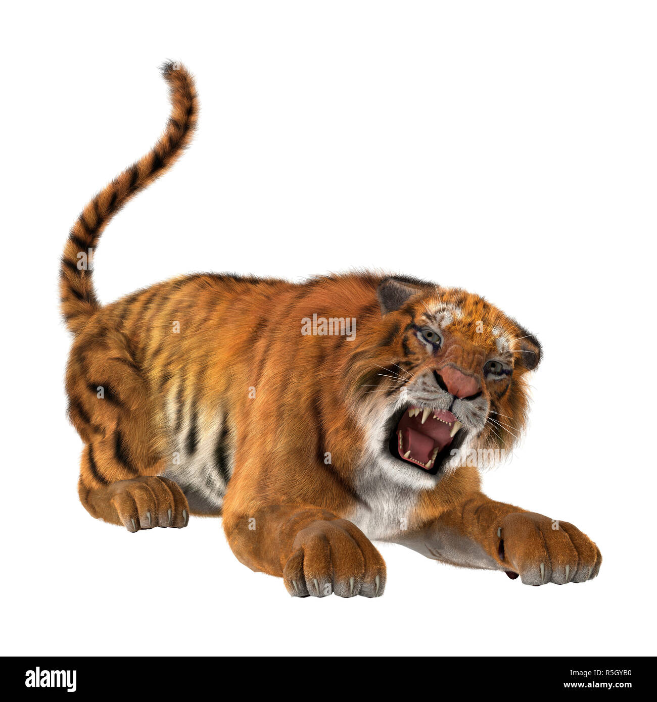 Bengal Tiger Standing Growl 3d Renderin Stock Illustration