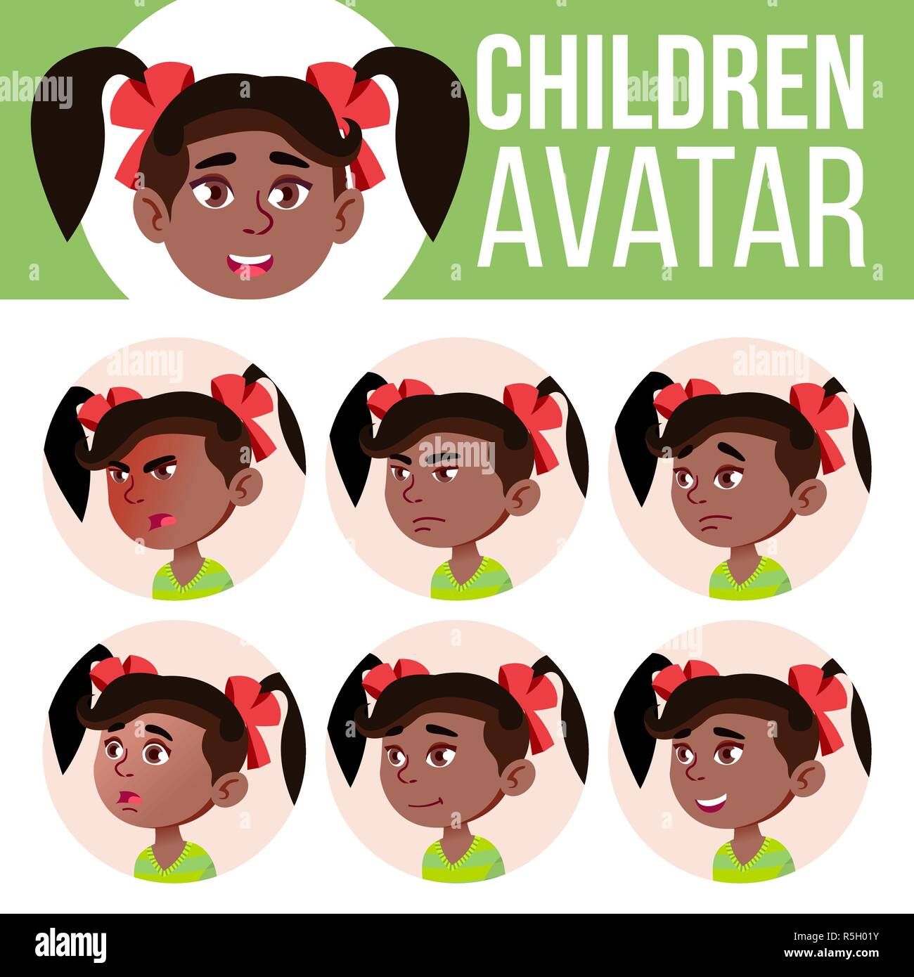 Girl Avatar Set Kid Vector. Kindergarten. Black. Afro American. Face ...