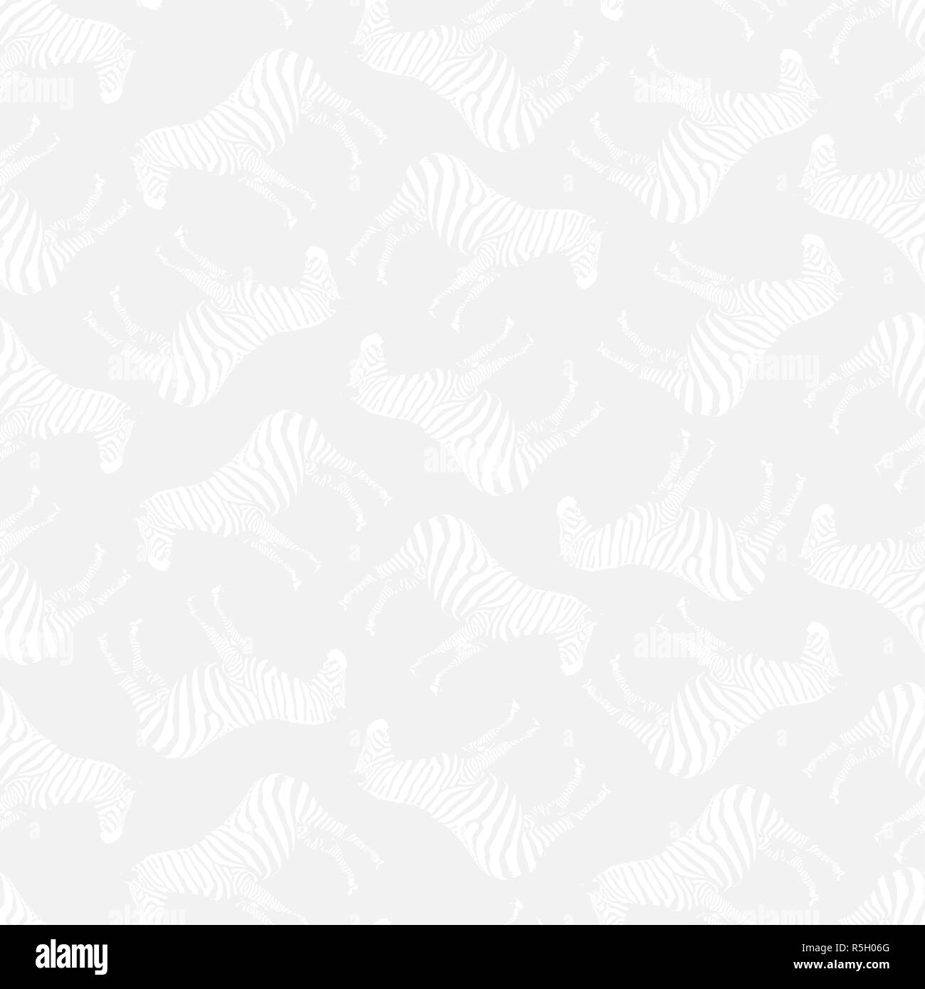 Vector Illustration. Semaless Pattern. Light Grey Background with White Inconspicuous Zebras. Stock Vector