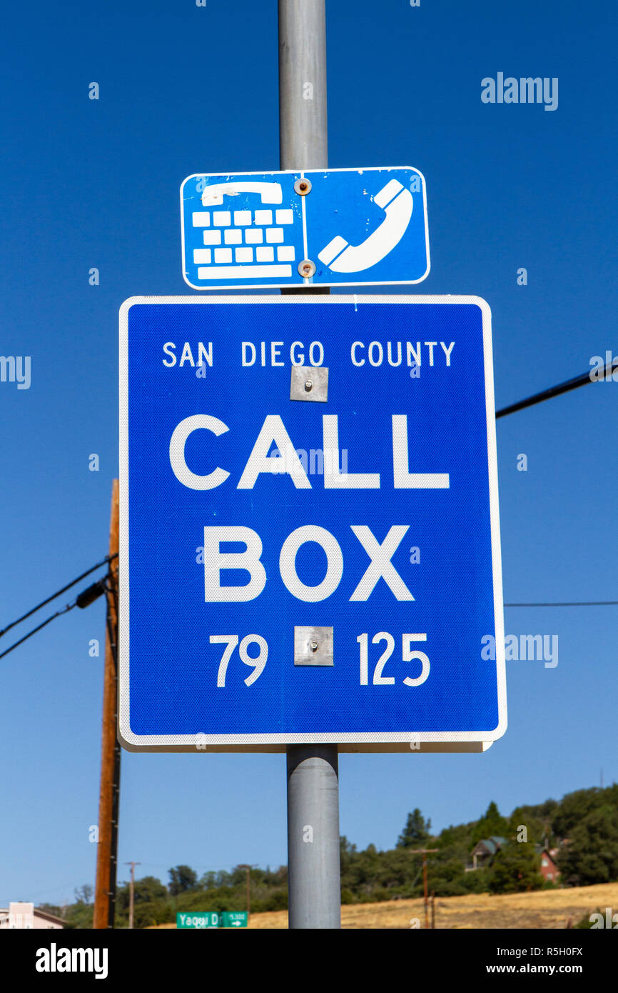San Diego road side 'Call Box' used to make emergency calls.  The rural call boxes are to help stranded road users in emergency's. Stock Photo