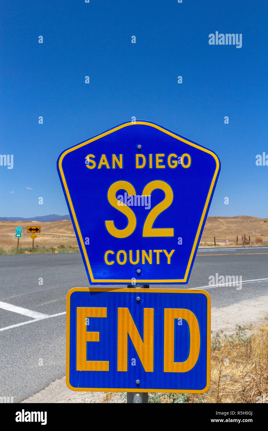 County Route S2 end sign (at Warner Springs, CA). Typical route sign for  county roads in California, United States Stock Photo - Alamy