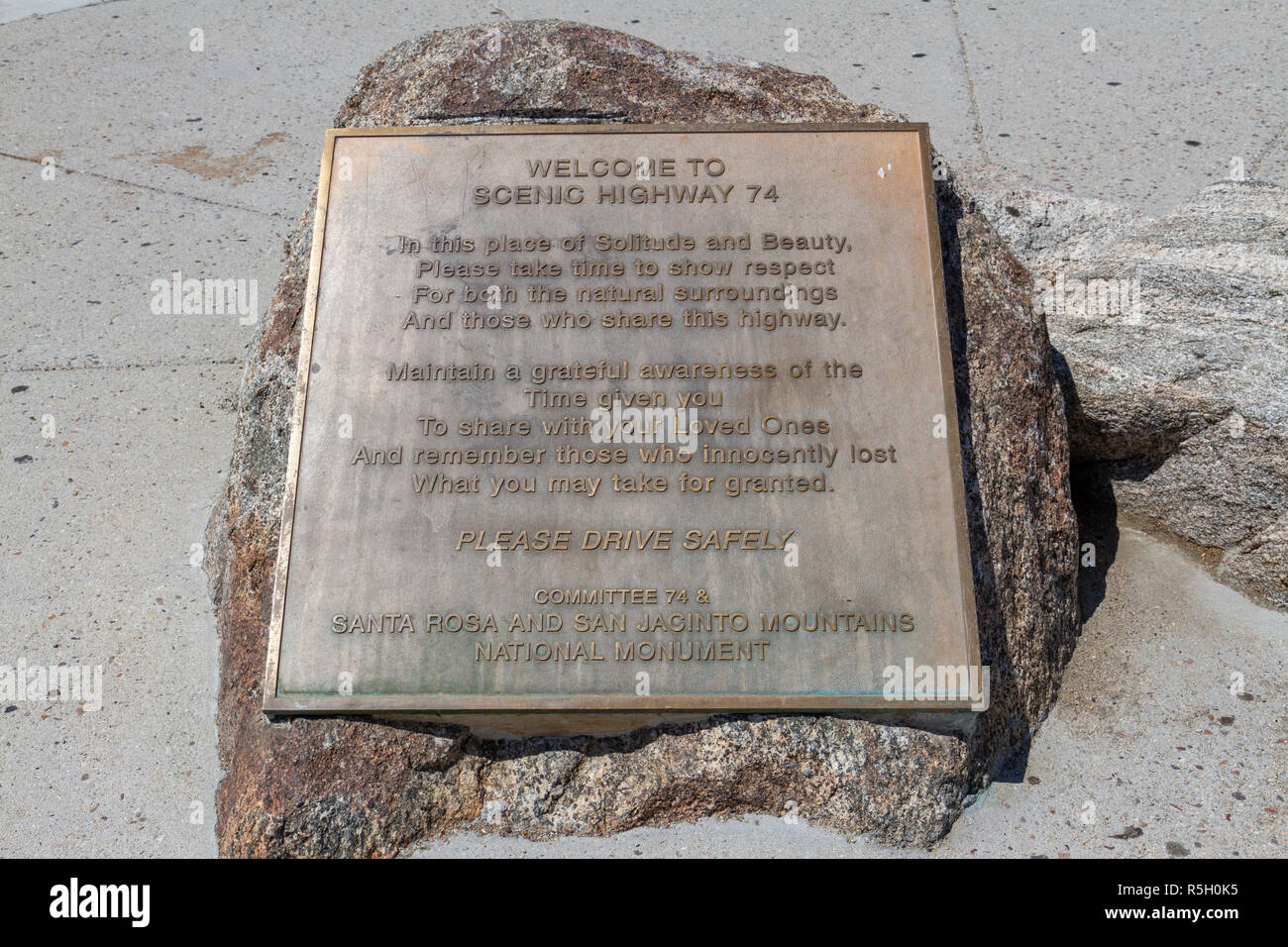 Memorial marker for Scenic Highway 74, Santa Rosa and San Jacinto Mountains National Monument
