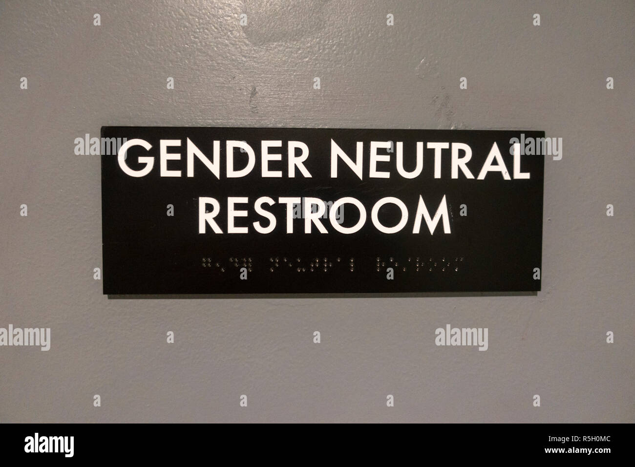 A 'Gender Neutral Restroom' sign on a bathroom door, San Diego, California, United States. Stock Photo
