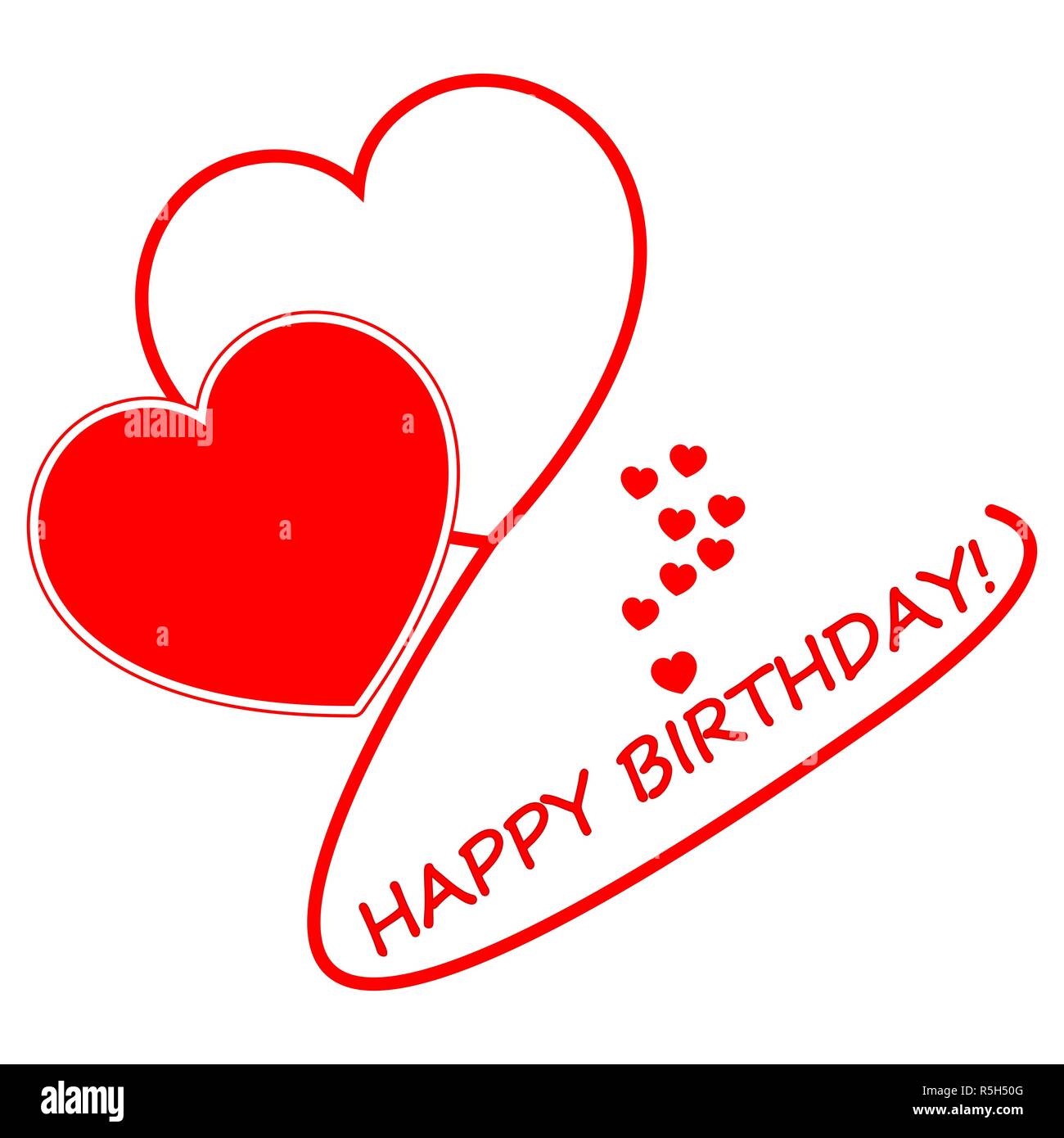 Happy Birthday Card With Red Hearts Illustration Stock Photo