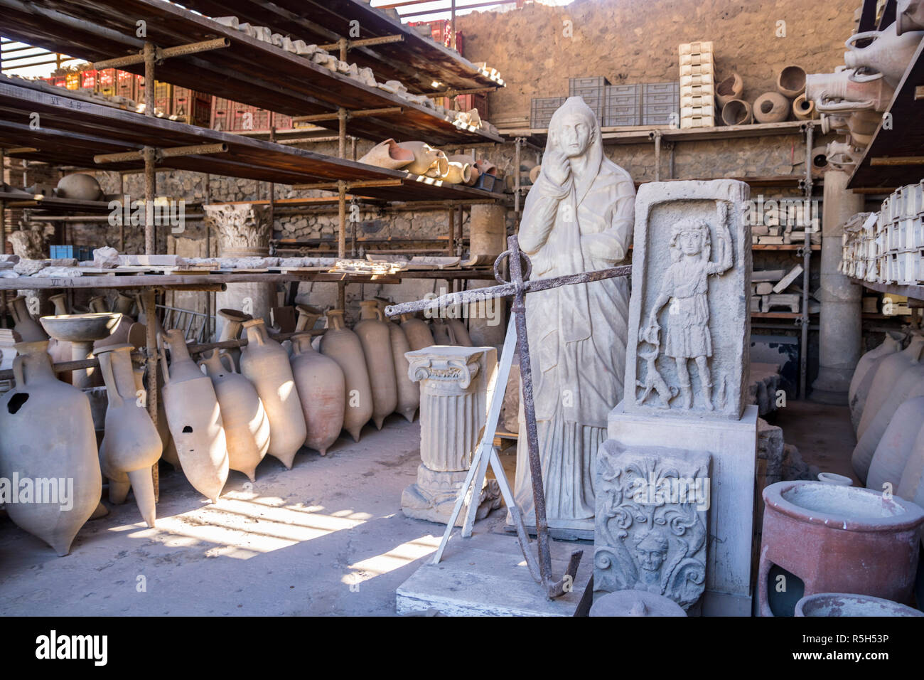 Ancient artefacts, pottery amphora, roman concept, pompeii antique jugs urns, Pompeii Scavi Italy History concept, excavation, excavations, historical Stock Photo