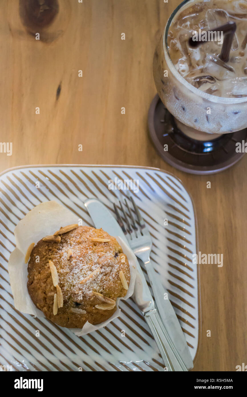 Blueberry muffin and iced coffee mocha Stock Photo Alamy