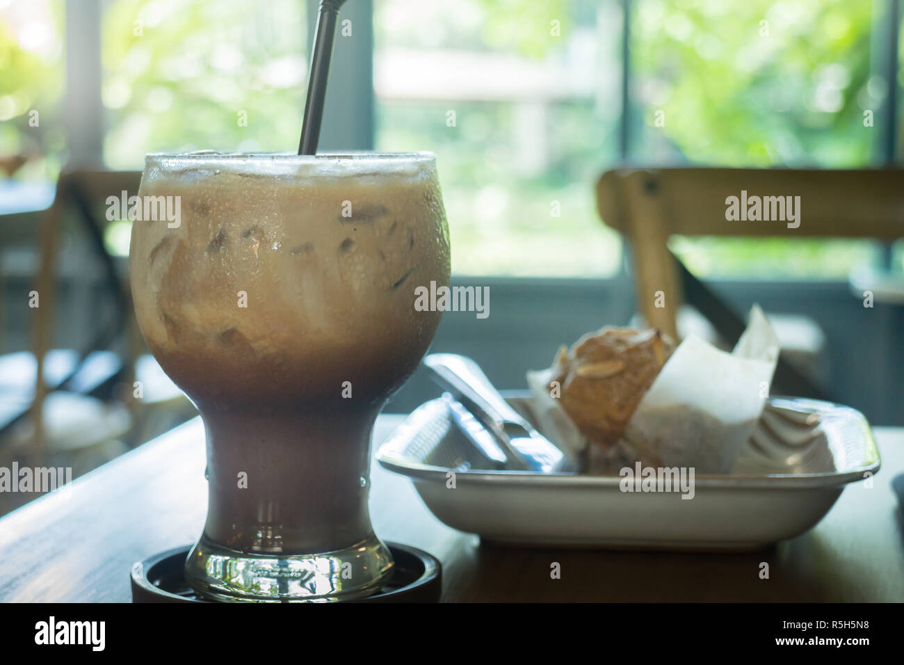Blueberry muffin and iced coffee mocha Stock Photo Alamy