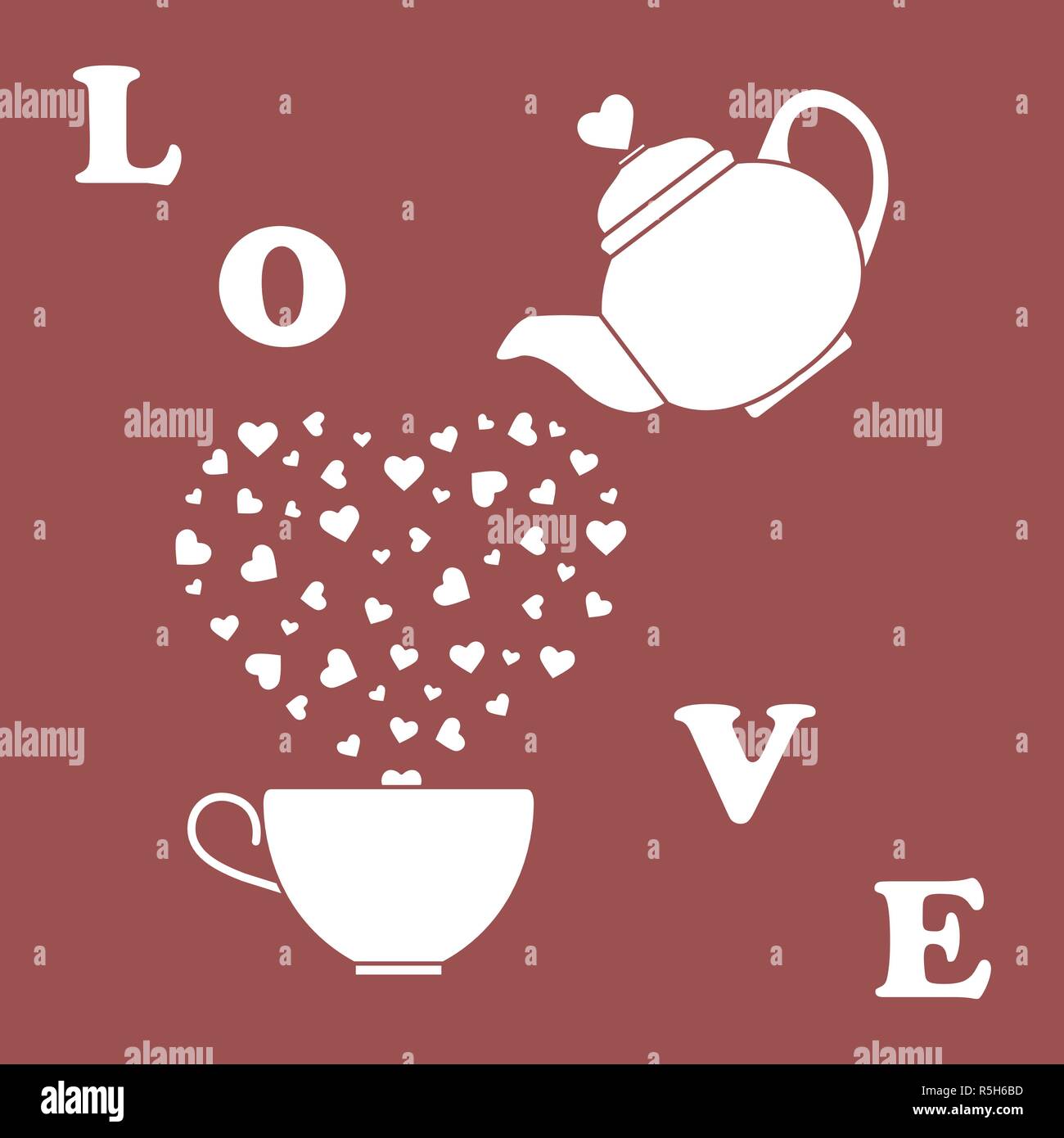 Vector Illustration With Kettle Cup Of Tea Hearts Happy