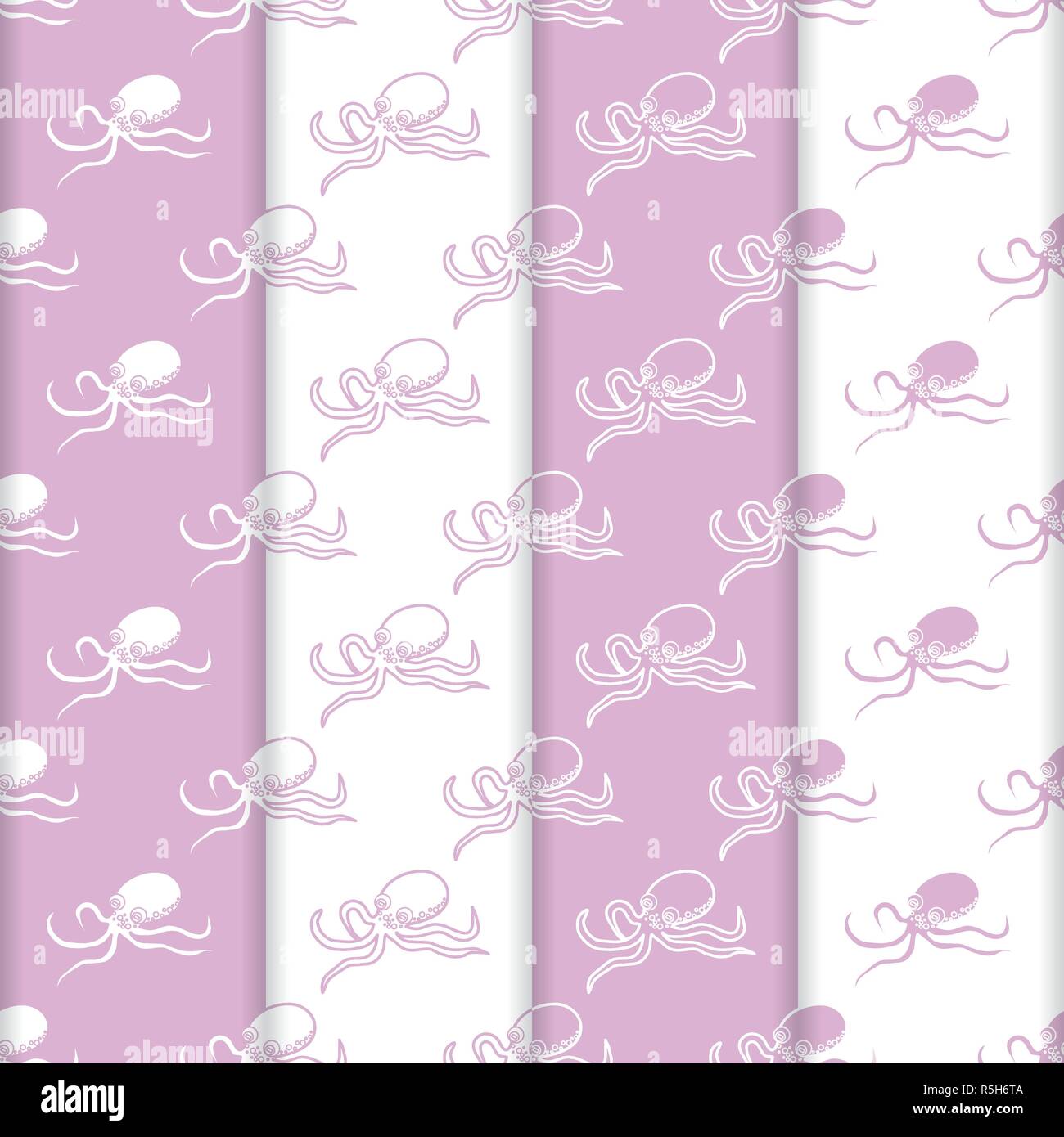 Set of 4 vector seamless pattern with octopuses. Sea inhabitants ...