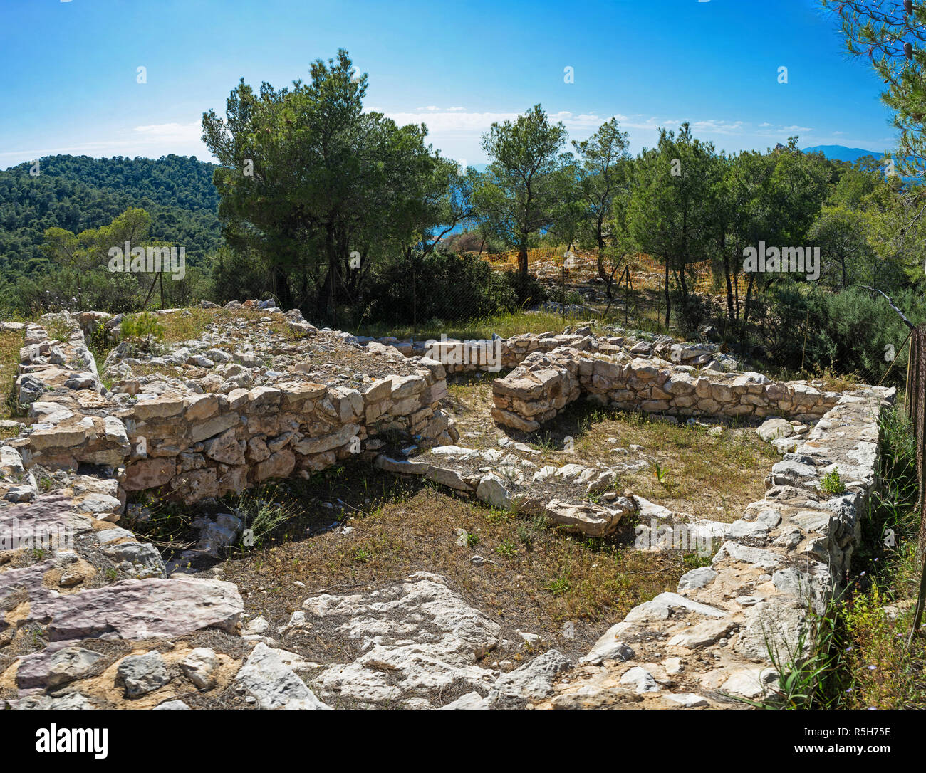 Ancient Greece. The remains of the palace of Ajax, mythical hero of Homer, King of Salamis, warrior at the battle of Troy. Stock Photo