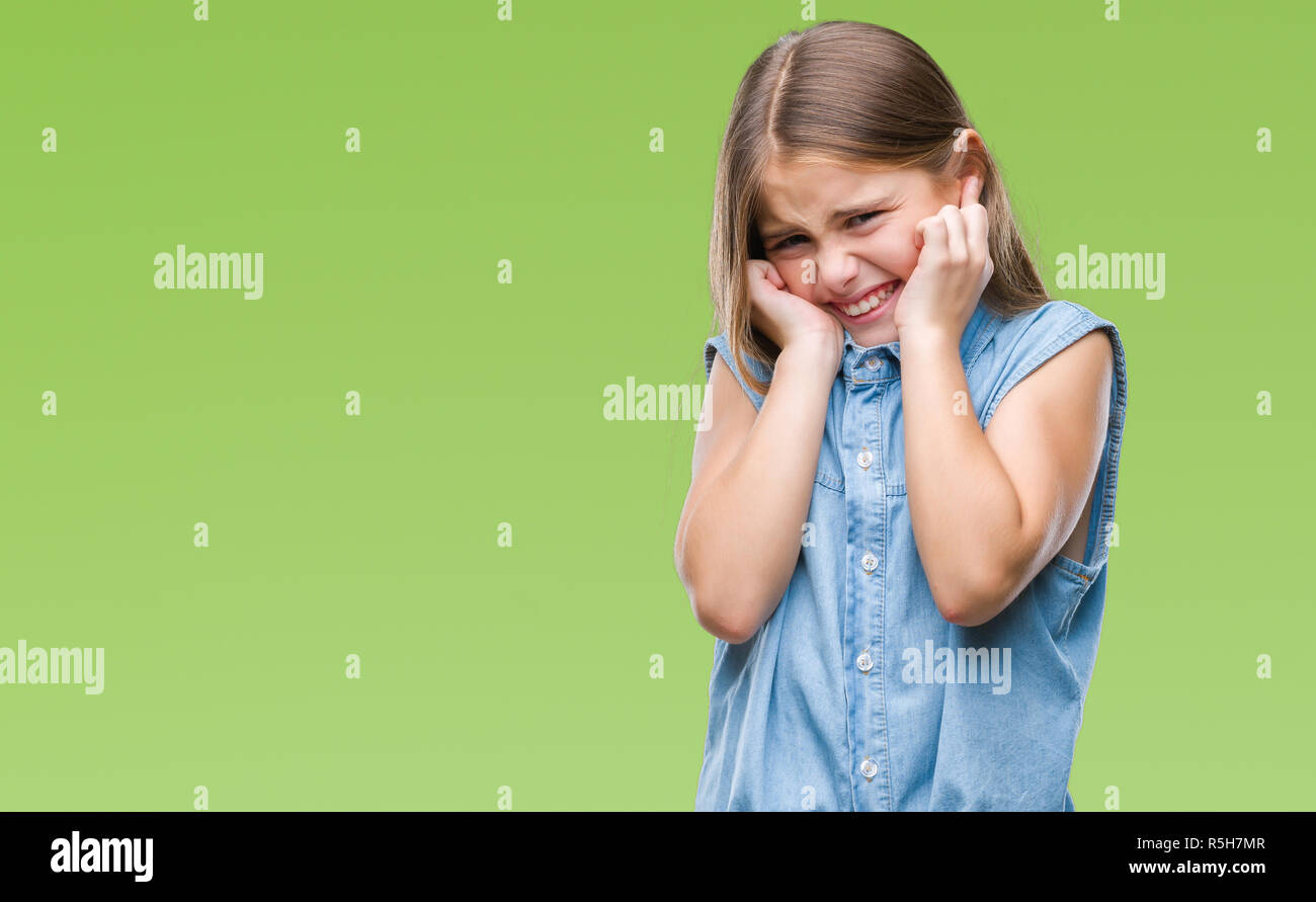 Young Beautiful Girl Over Isolated Background Covering Ears With Fingers With Annoyed Expression 