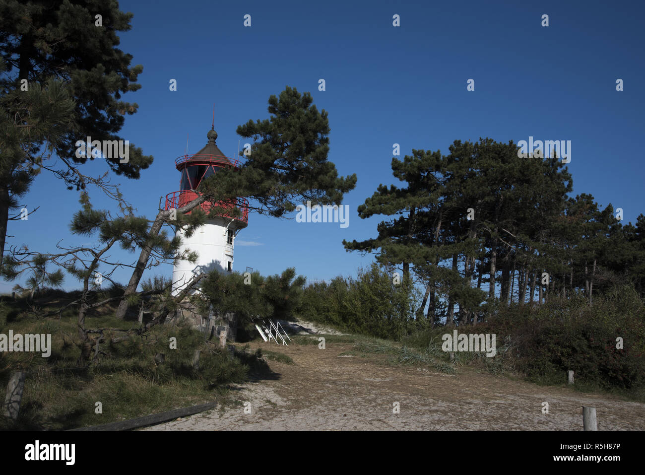 Lighthouse at Gellen on the southern part of Hiddensee which is an island in the Baltic Sea west of Germany's largest island Rügen. Stock Photo