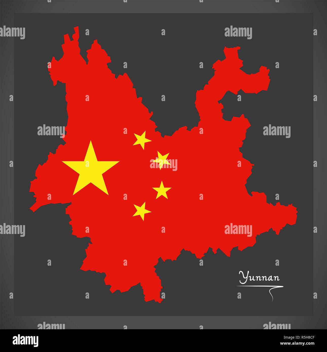 Yunnan China Map With Chinese National Flag Illustration Stock Photo 