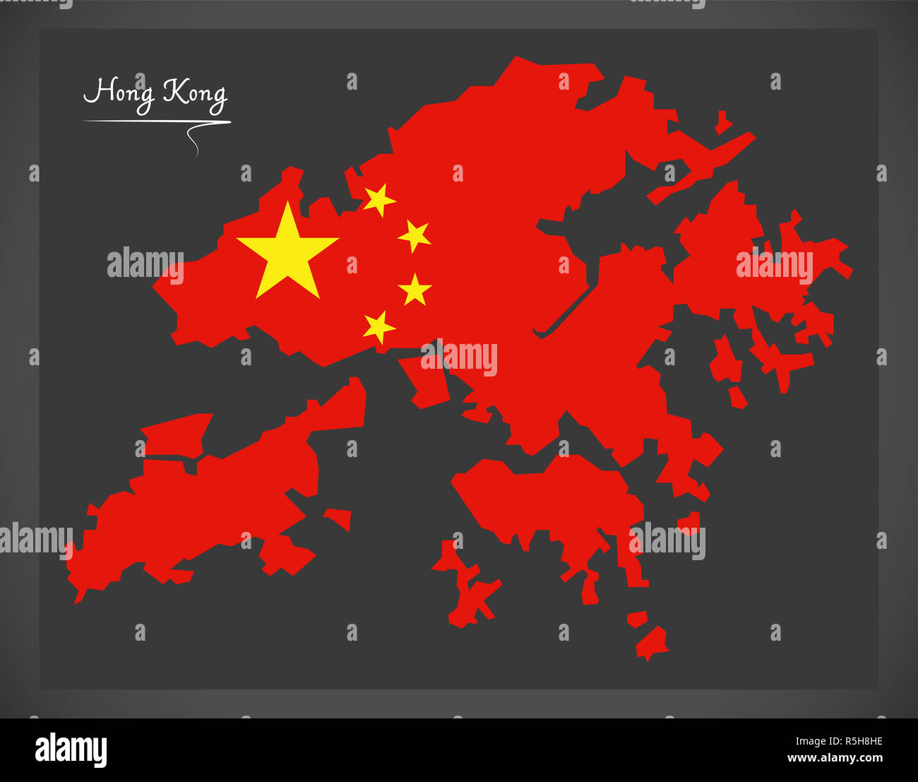 Hong Kong China map with Chinese national flag illustration Stock Photo