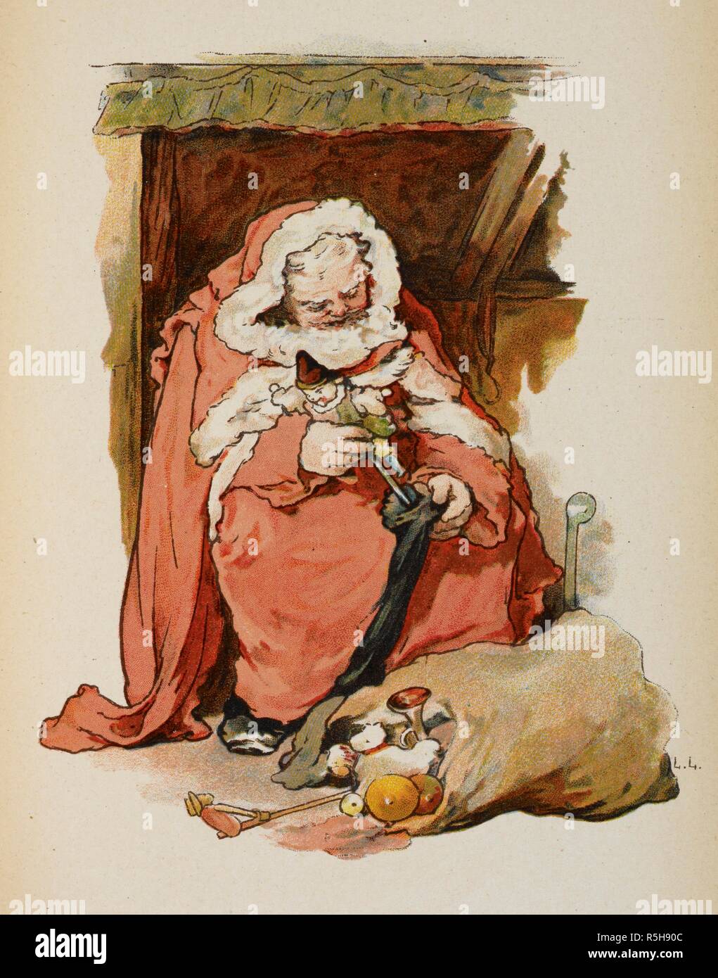 Father Christmas filling a Christmas stocking. The night before ...