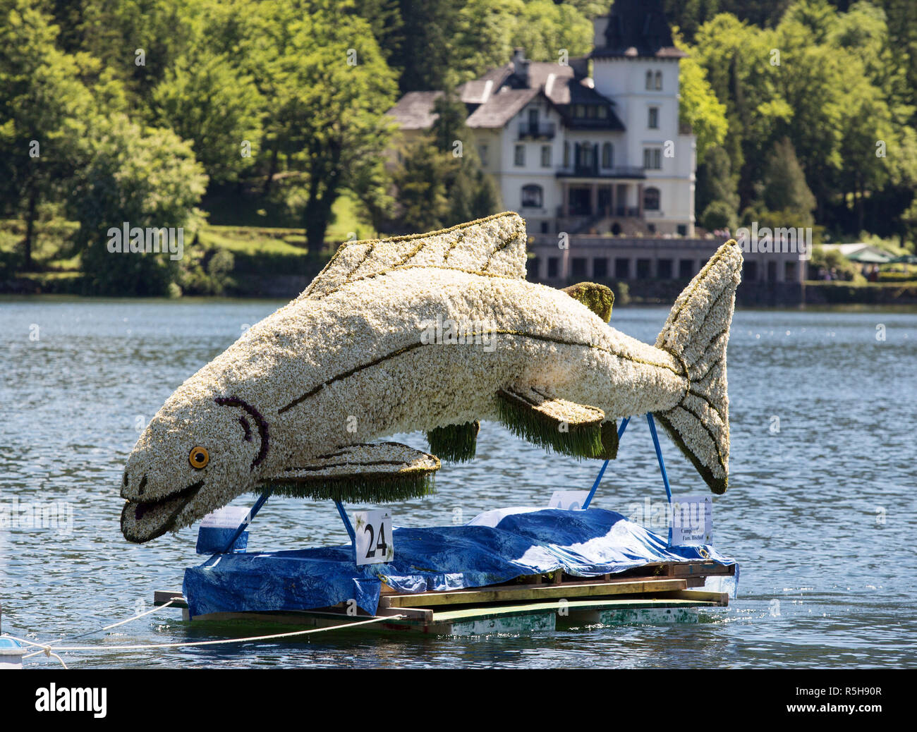 flower parade for the daffodil festival 2017 on the grundlsee Stock