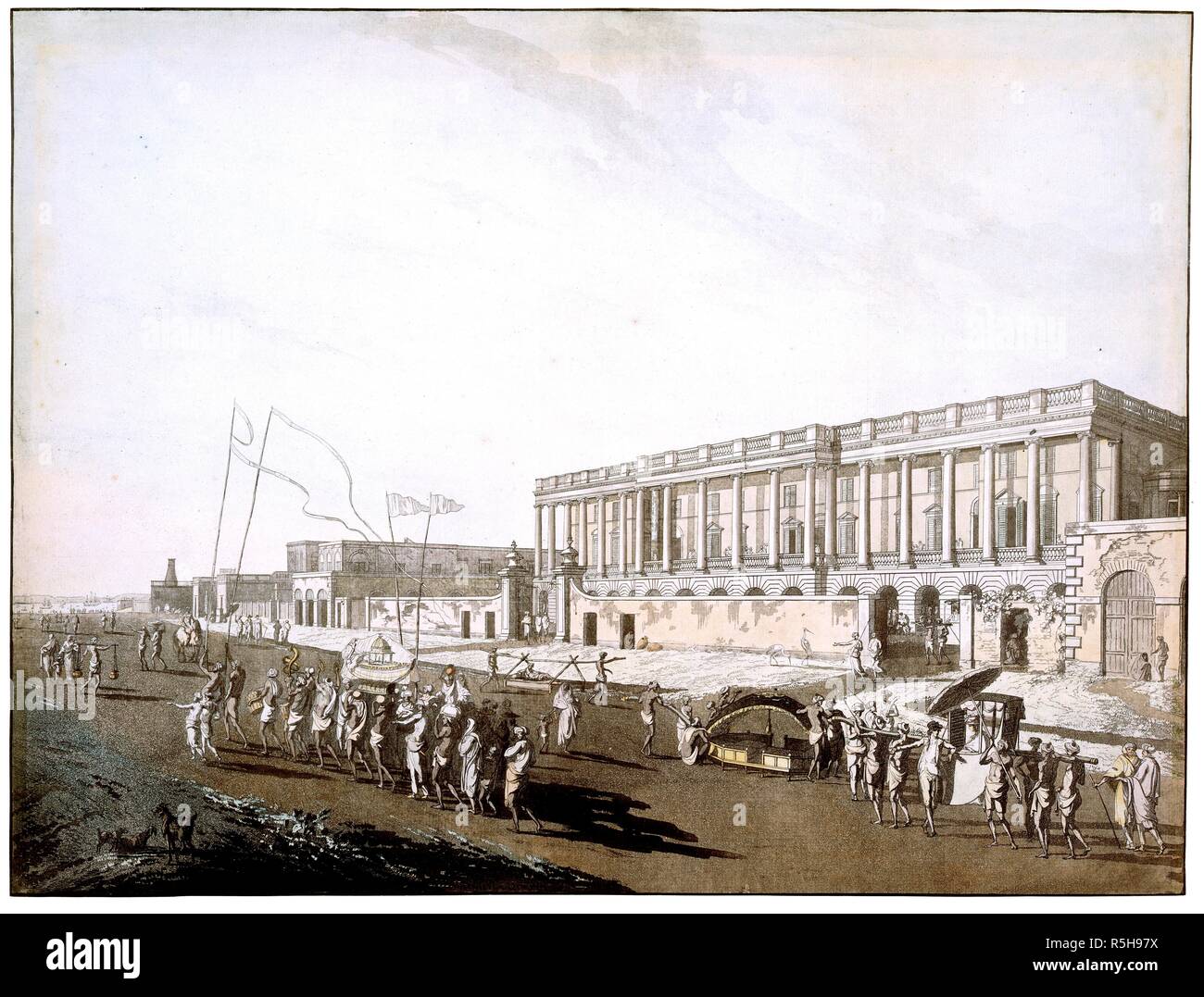 'New Court House and Chandpal Ghaut' . 1787. etching; coloured aquatint. Source: P1109. Author: DANIELL, THOMAS. Stock Photo
