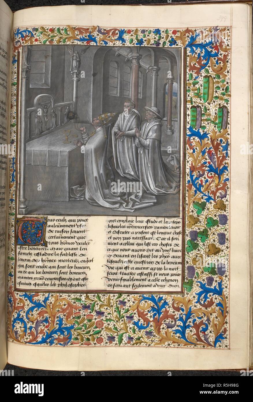 A pope celebrating mass. S. AUGUSTINE, De civitate Dei, in French: the translation and commentary made by Raoul de Presles for Charles V of France. Late 15th century. Source: Royal 14 D. I f.399. Language: French. Author: de Presles, Raoul (Translator). Stock Photo