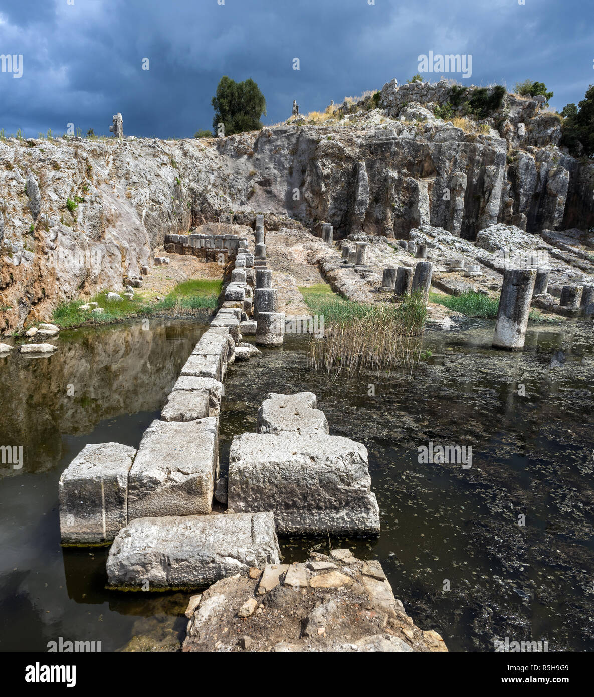 Ancient Greece, ruins of the harbor in town Oiniades (iniades) Stock Photo