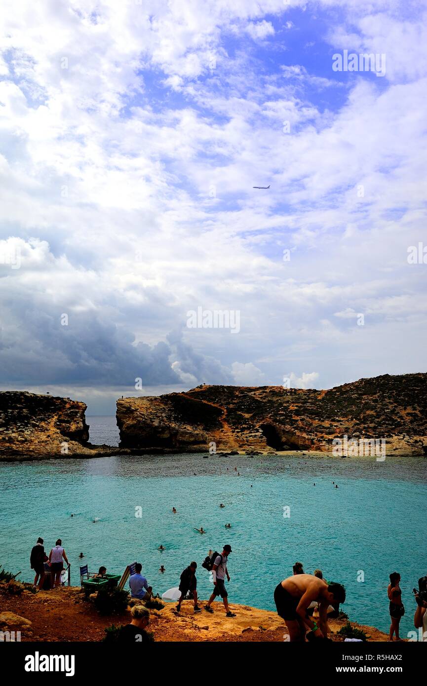 Comino, Malta - 12th October 2018:Yachts at anchor in the blue lagoon Stock Photo